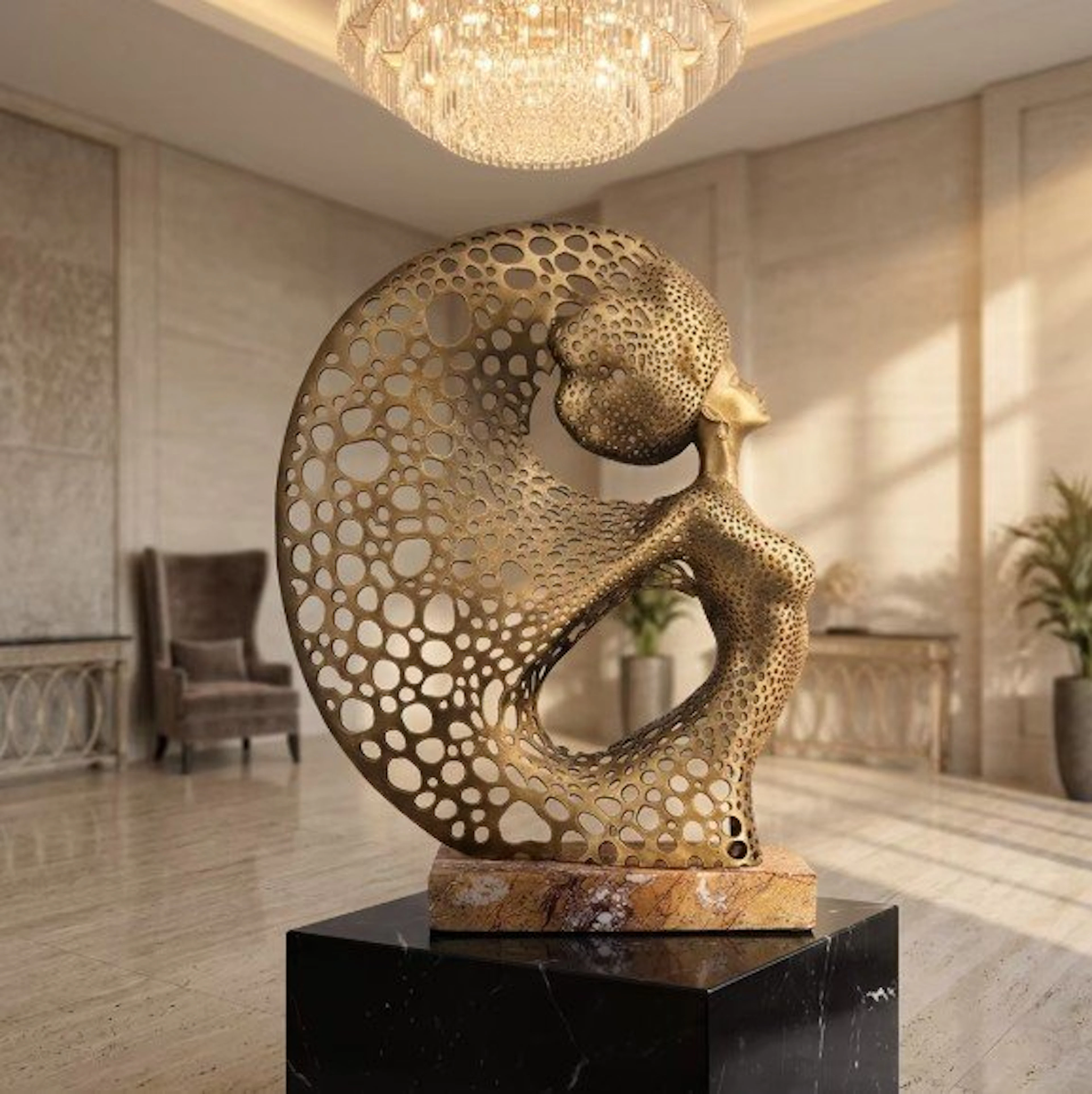 Sculpture, "Silhouette Féminine" - 38 cm - Marble, Brass