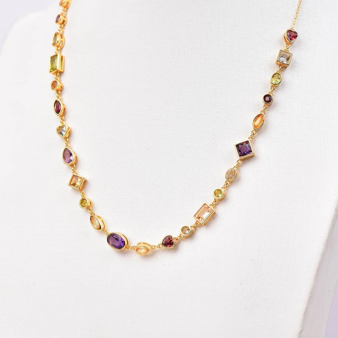 No reserve price - Necklace Silver - Mixed gemstones - Certified
