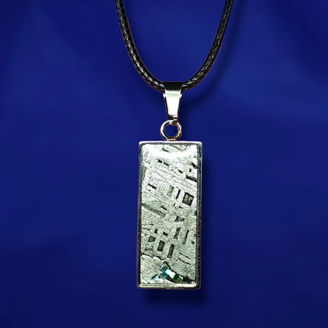 Pendant with IRON METEORITE & ABALONE Inlay. Stainless Steel. - 4 g