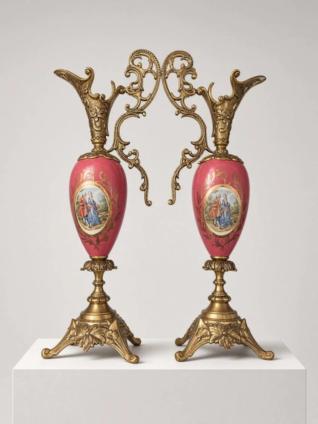 Vase (2) - A Fine Pair of French Sèvres-Style Porcelain and Gilt-Bronze Ewers