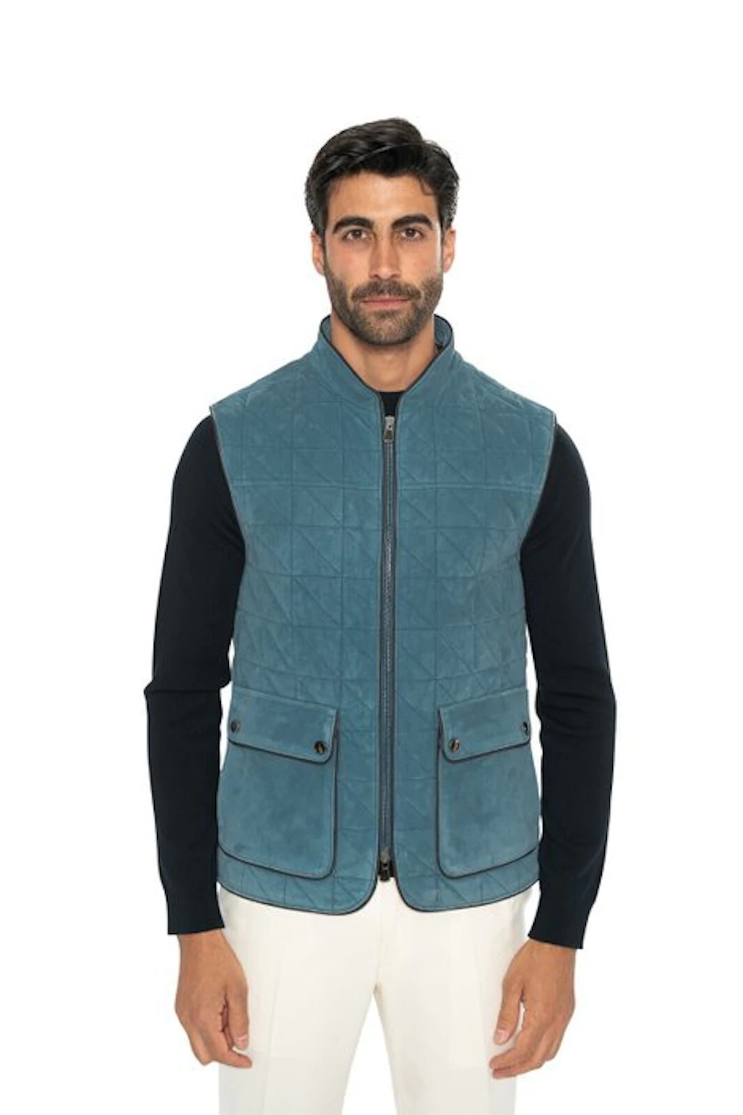 ISAIA NAPOLI - 50 IT - Teal Blue Quilted Jacket Vest 100%...