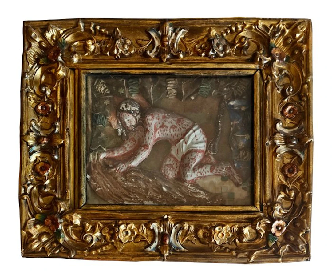 Religious frame – Kneeling Christ - Antique - Plaster, Copper, Wood - 1750-1800