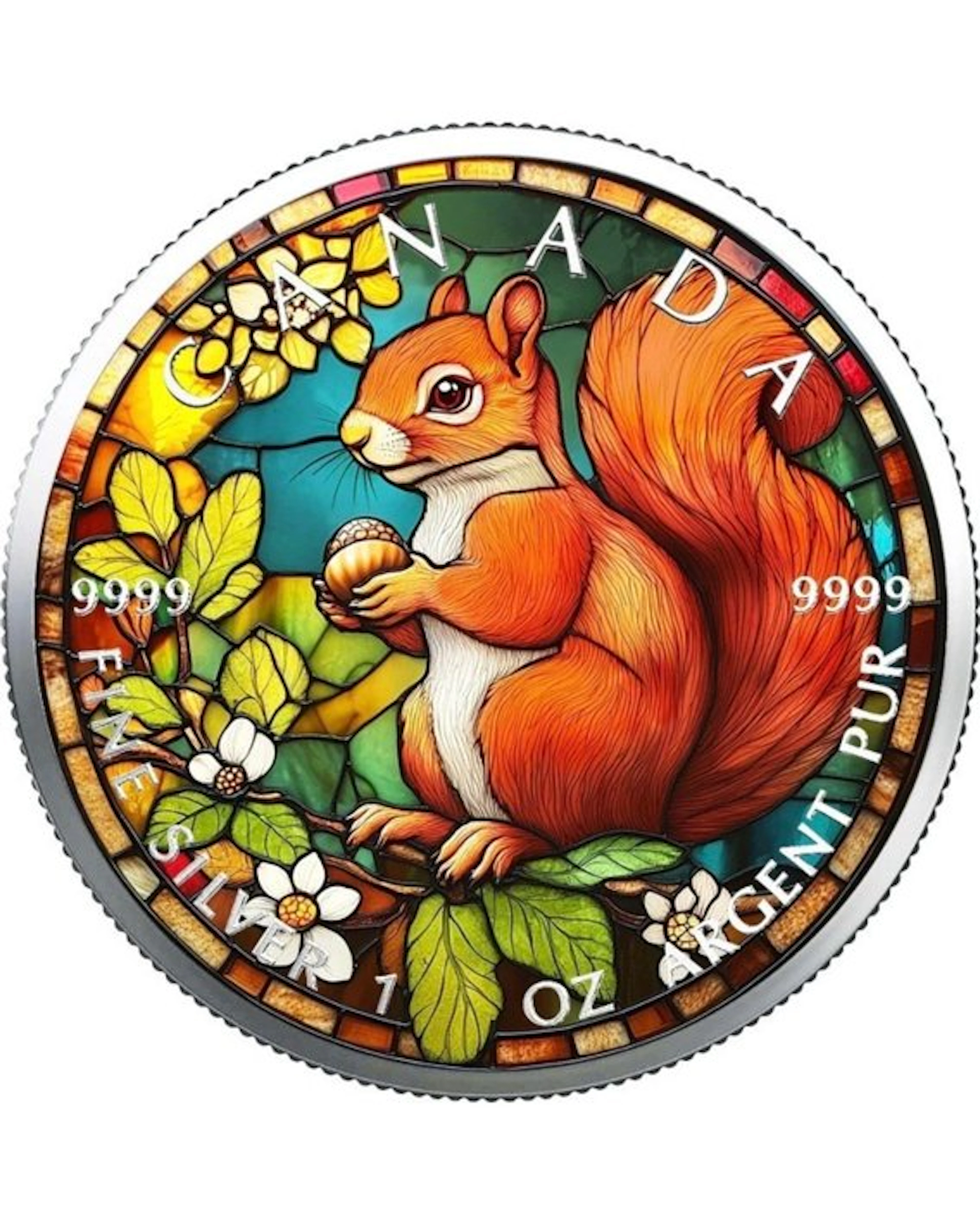 Canada. 5 Dollars 2025 Stained Glass Squirrel 1 oz (.999) mit CoA