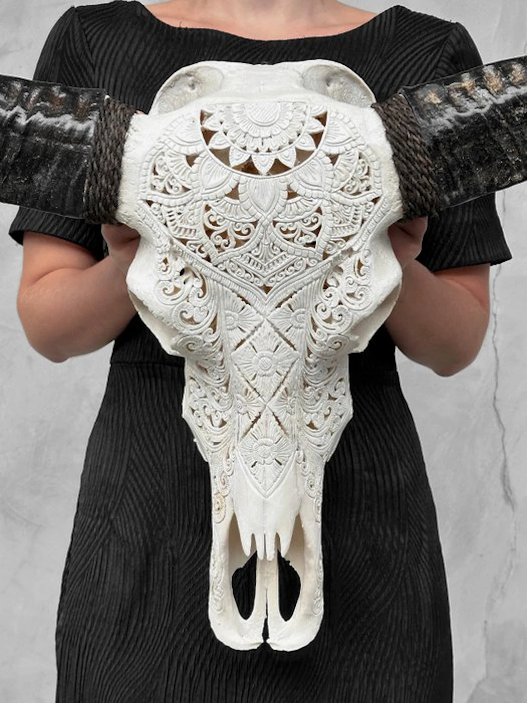 C-Authentic Large White Water Buffalo Skull- Ketupat Boho...