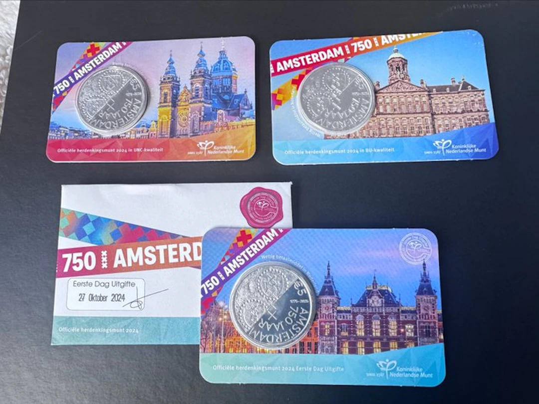 Netherlands. 5 Euro 2024 "750 jaar Amsterdam" (3 coincards) (No reserve price)