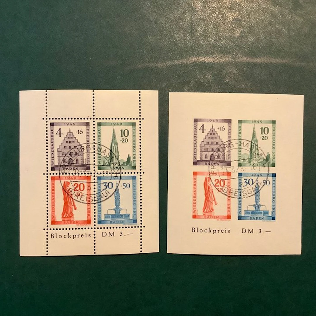 Baden - French zone 1948 - Freiburg block pair — courtesy...