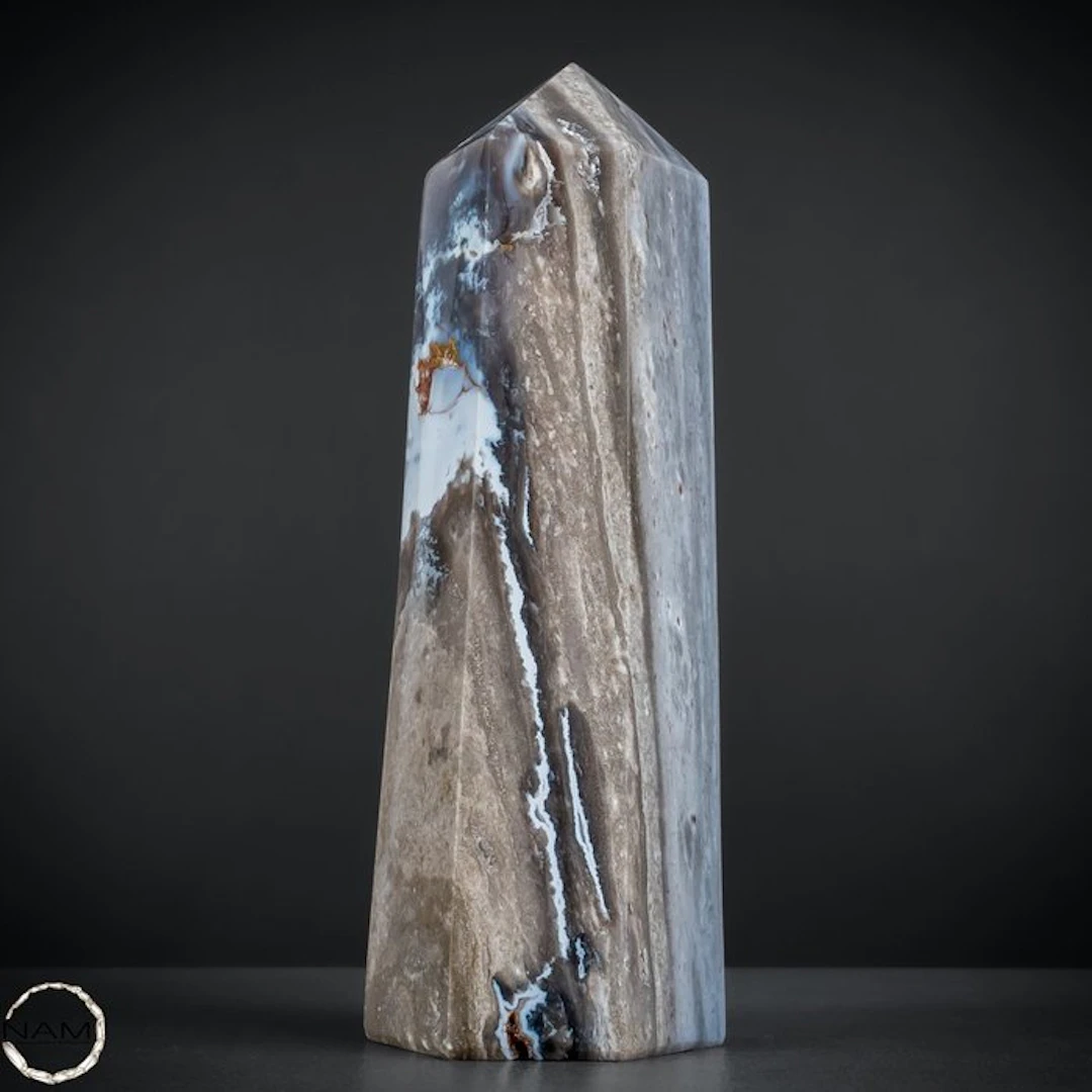 Majestic Ocean Agate Obelisk – natural stone with a...