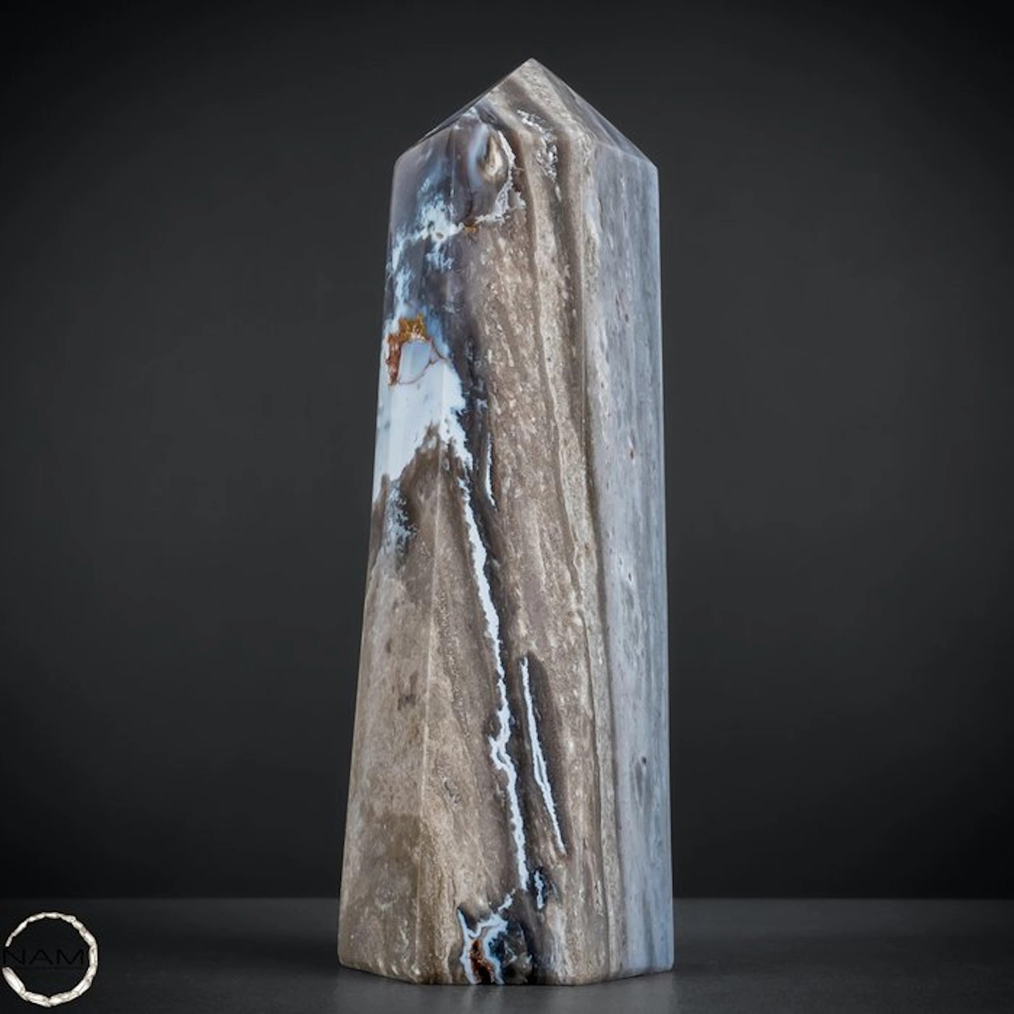 Majestic Ocean Agate Obelisk – natural stone with a...