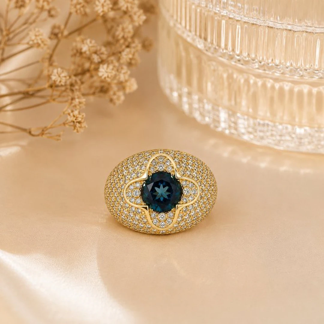 No reserve price - Ring Gold-plated Topaz - Diamond - 18K Gold Plated