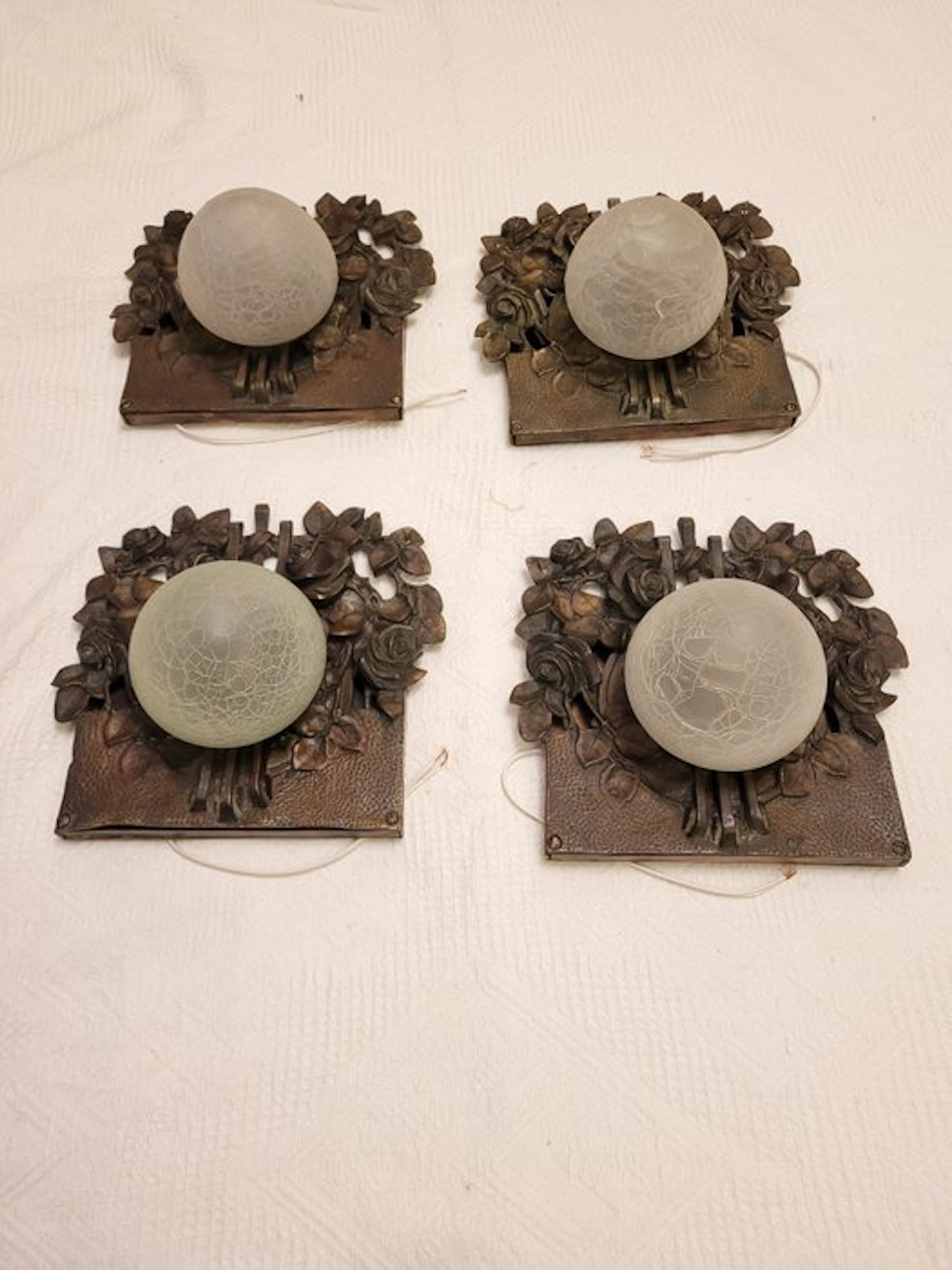 Wall sconce (4) - Acid-etched glass - 4 Liberty wall sconces