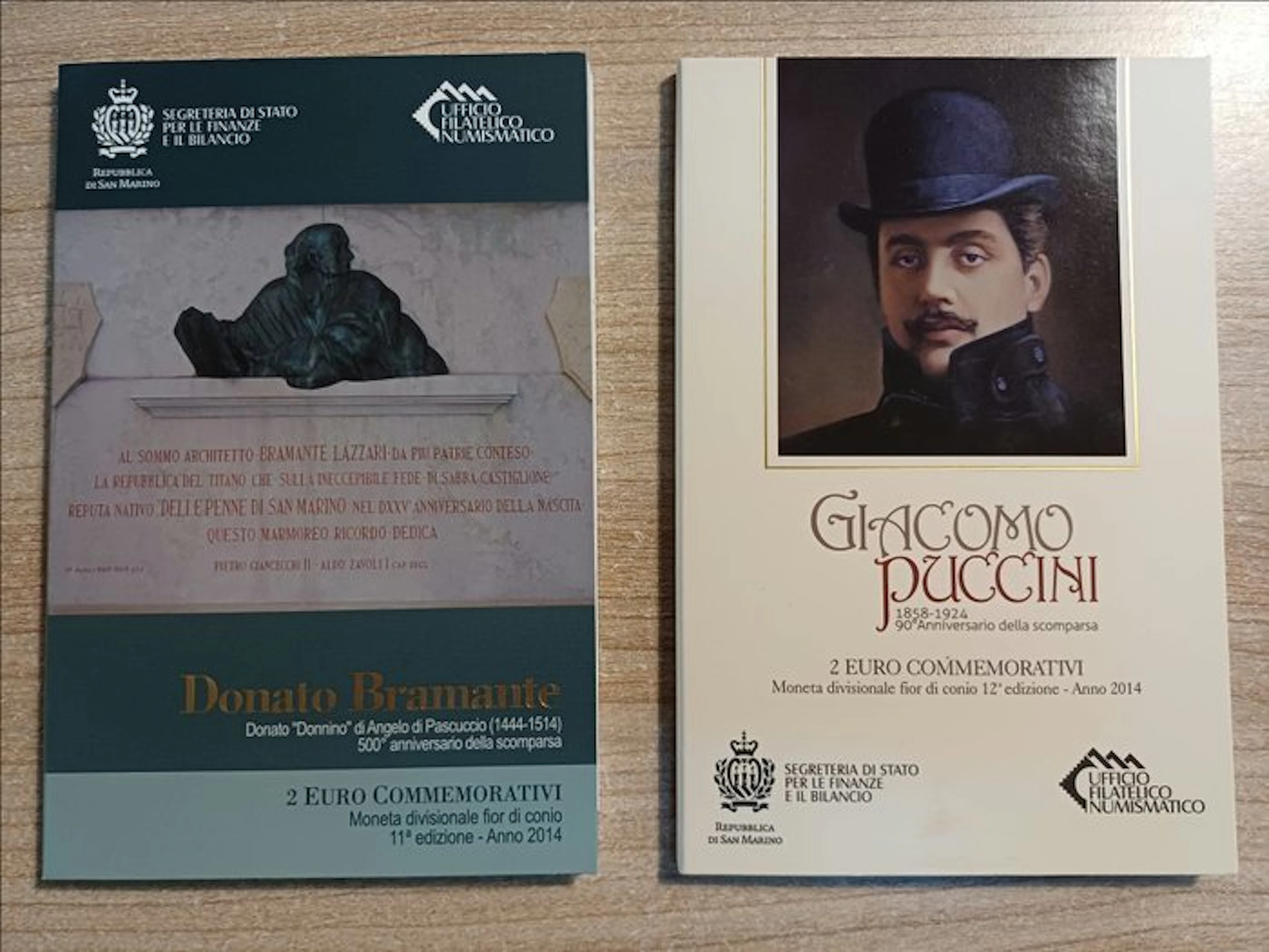 San Marino. 2 Euro 2014 "Bramante" + "Puccini" (2 monnaies) (No reserve price)