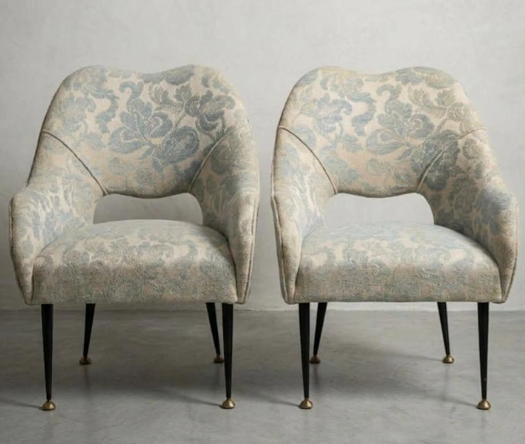 Armchair - Textile, Metal - Pair of vintage armchairs, 1950s