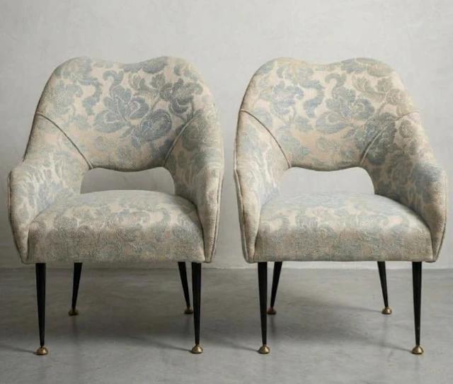 Armchair - Textile, Metal - Pair of vintage armchairs, 1950s