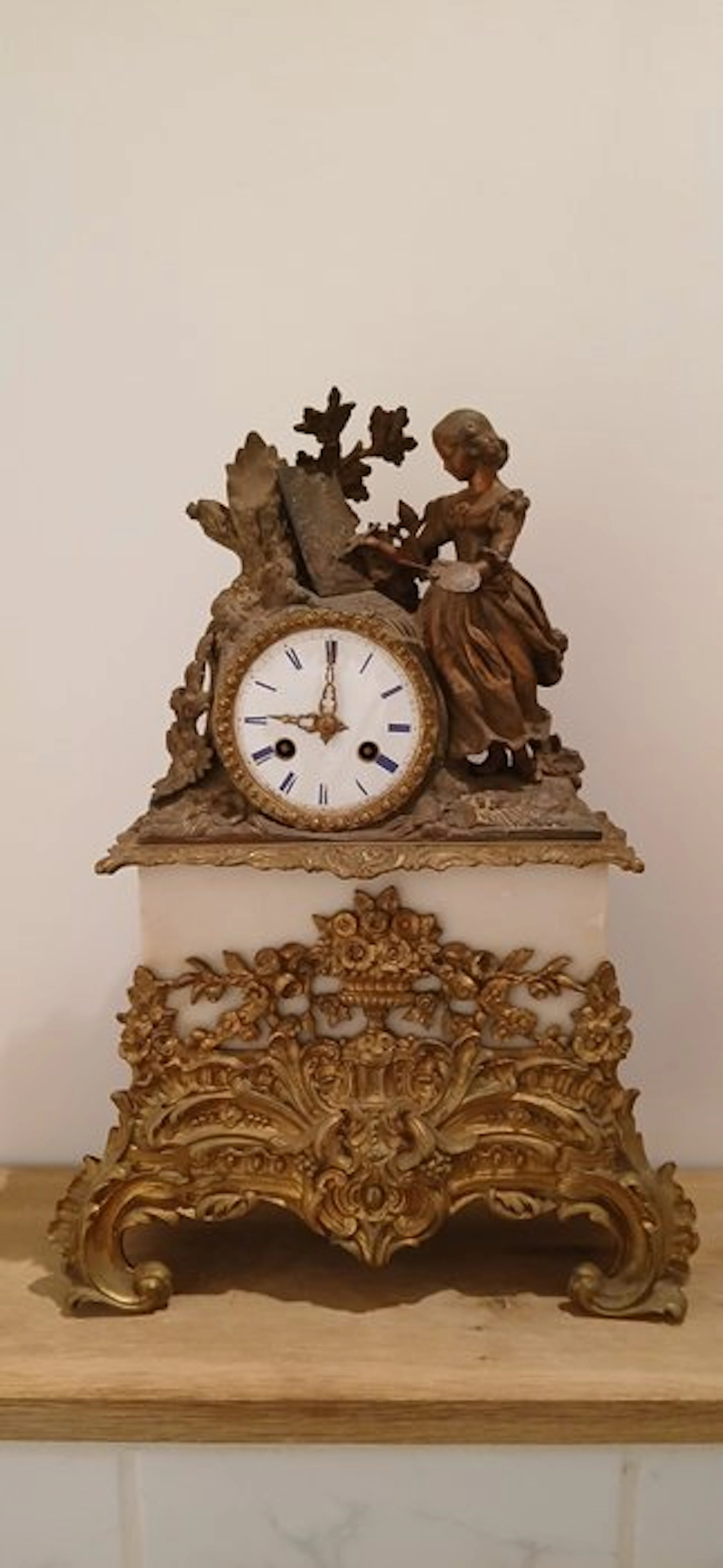 Figural mantel clock - French neo-rococo figural mantel...