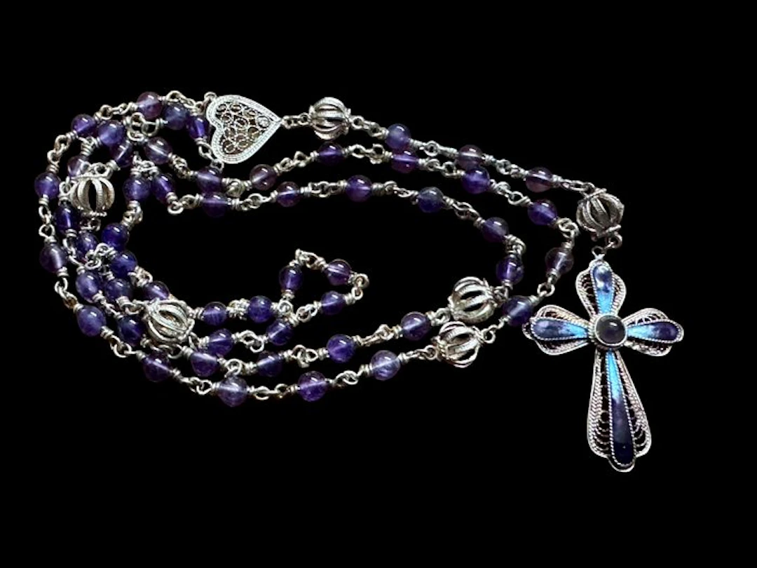 Rosario - Amethyst, Silver, Enamel - China - 20th century