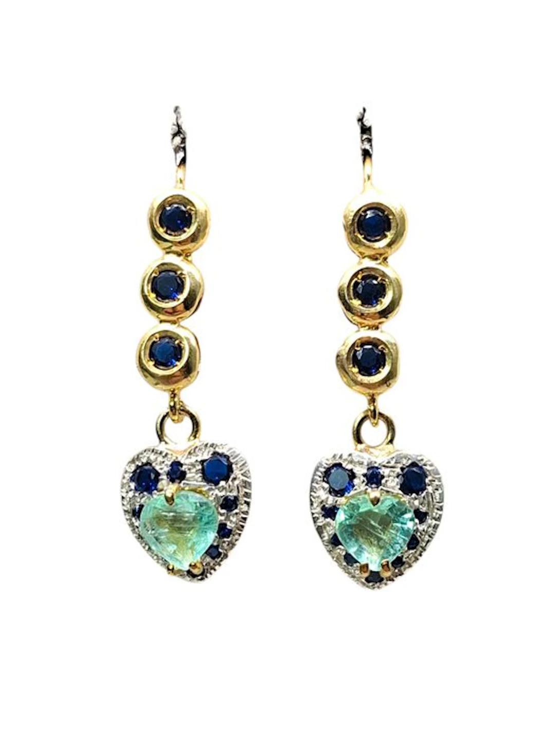 No reserve price - Earrings - 9 kt. Silver, Yellow gold Emerald - Sapphire