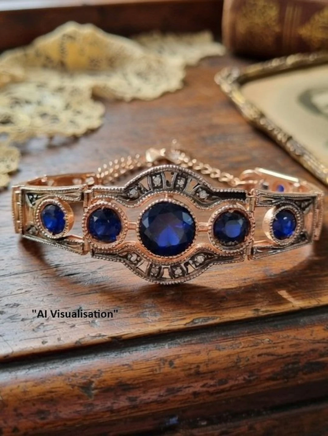 No reserve price - Bracelet - 9 kt. Rose gold, Silver Sapphire - Diamond