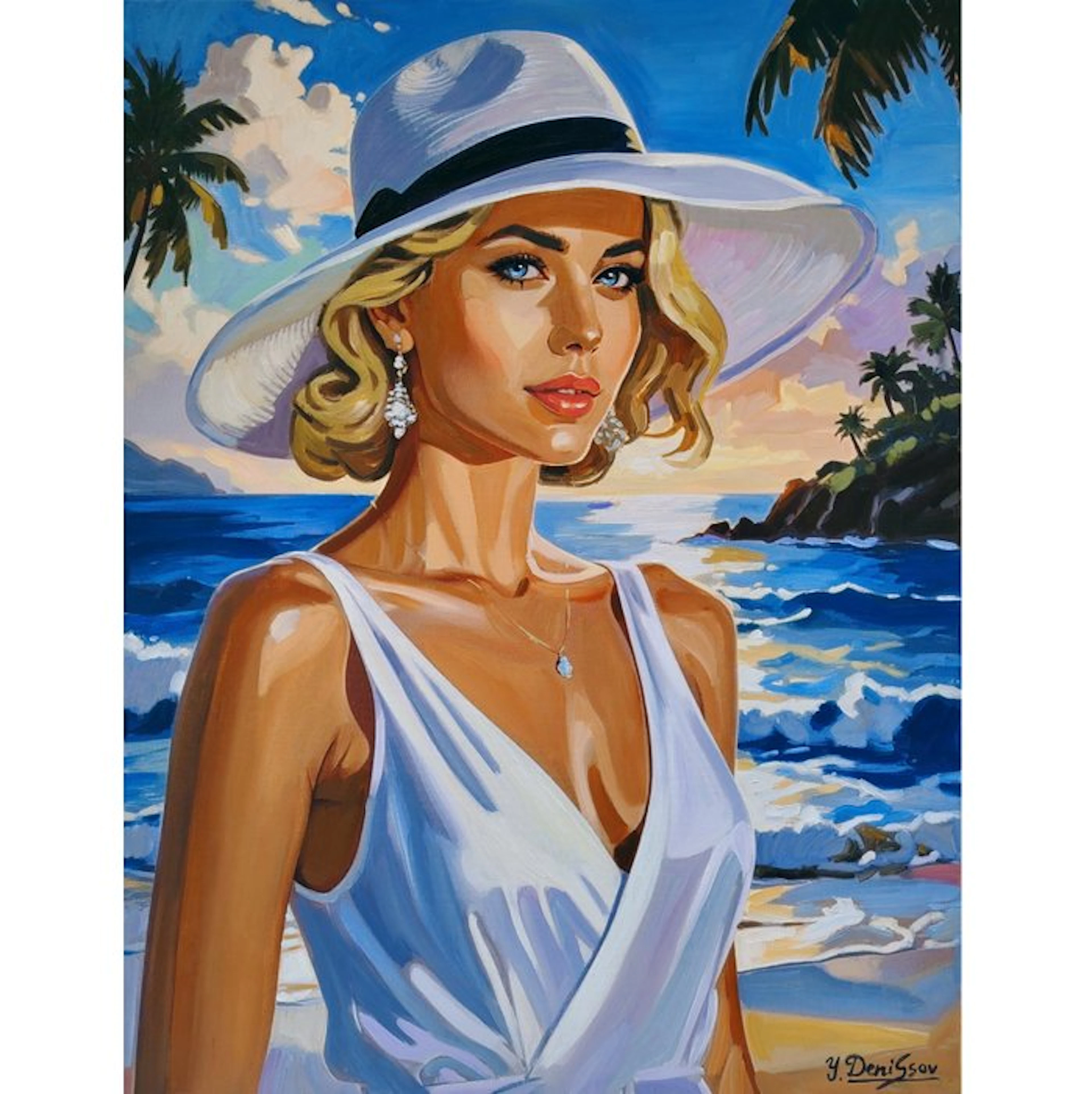 Yuri Denissov - Dame au chapeau sur le rivage à l'aube