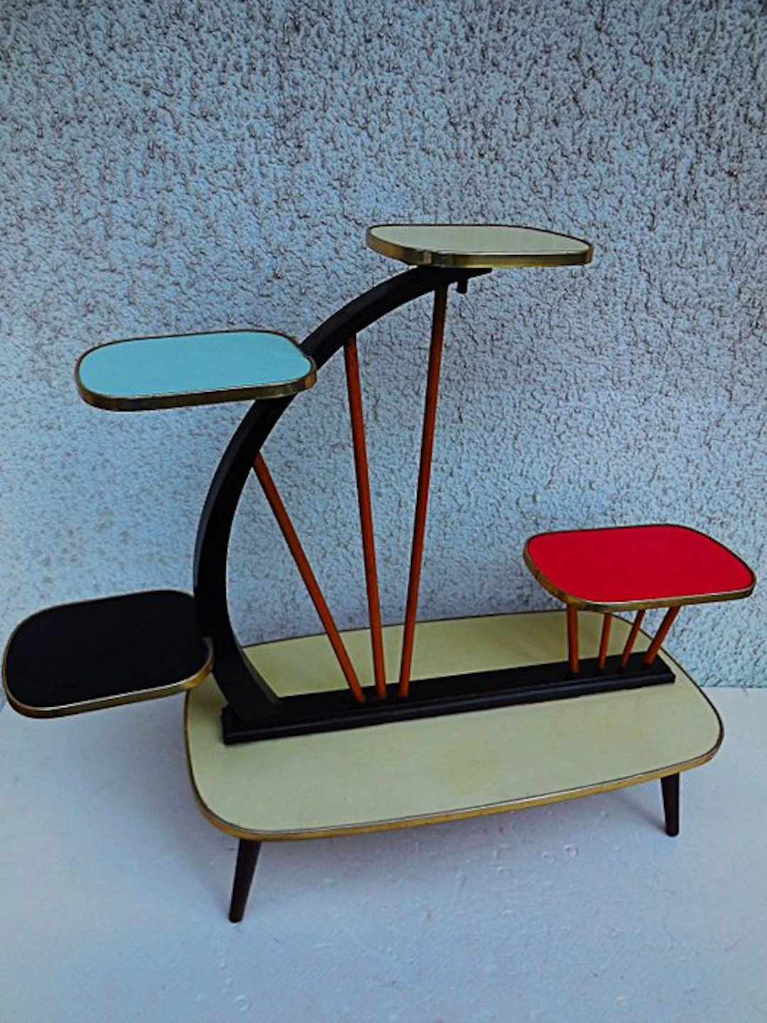 Plant table - Wood, Resopal, Brass - Flower bench, five-story, 1960.