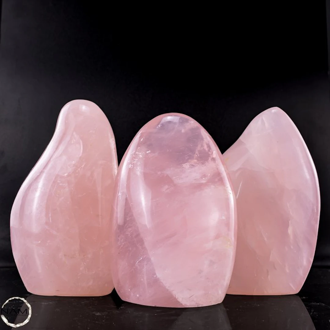 Rose Quartz Freeform Set – Elegant trio of delicately pink natural quartz