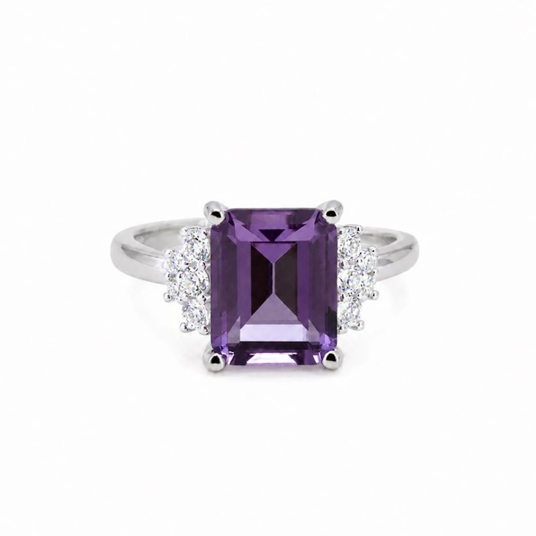 No reserve price - Ring Gold-plated Amethyst - Diamond - 18K Gold Plated