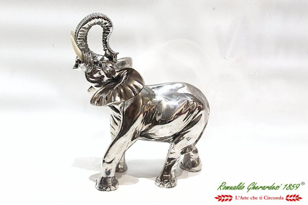 Remaf Argenti Elefante Grande con ZANNE - Sculpture