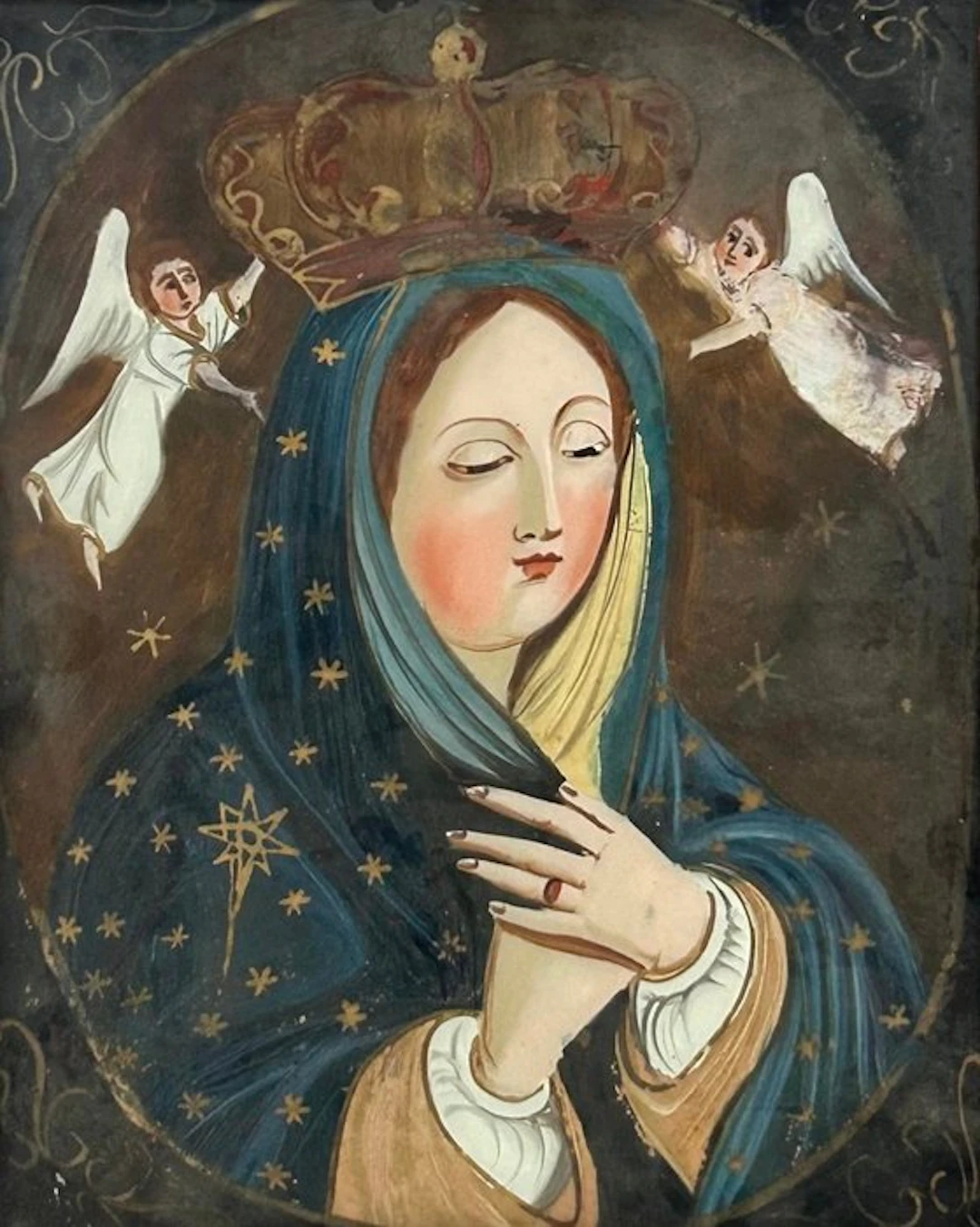 Italian school (XIX) - Madonna Incoronata sotto il manto stellato con angeli