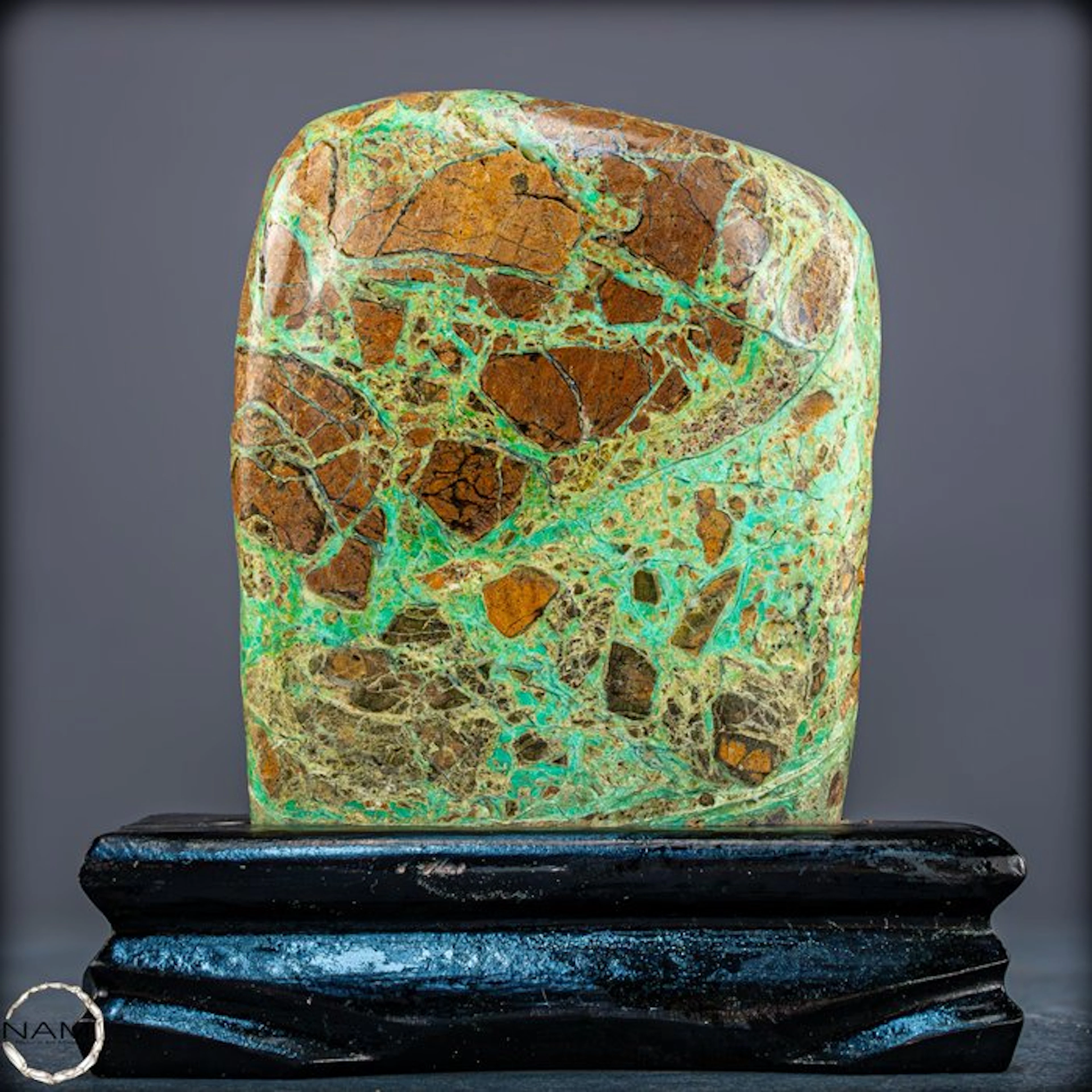 Natural chrysoprase freeform from Indonesia on wooden stands- 1001.07 g