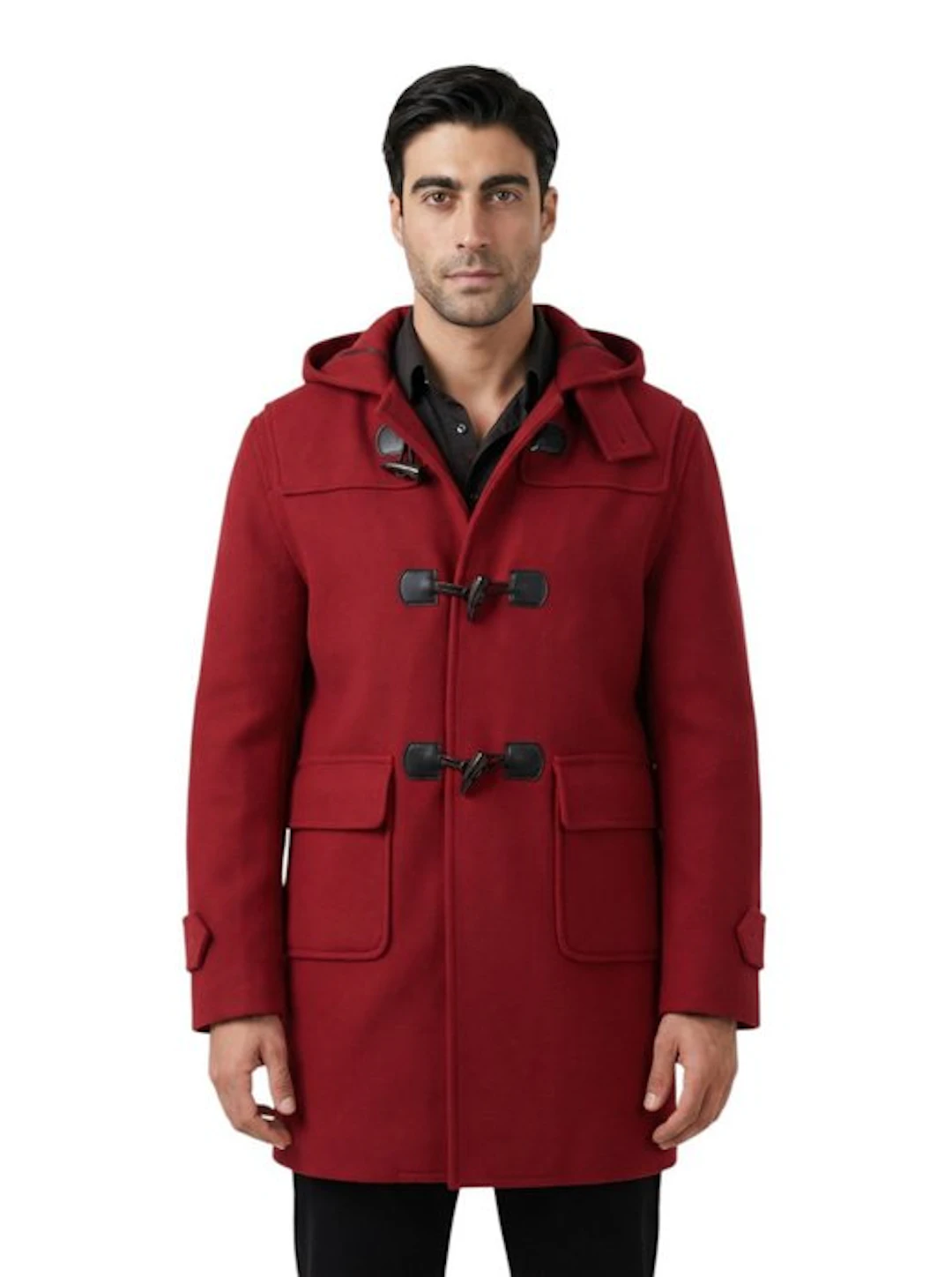 ISAIA NAPOLI - Size M - Red Hooded Montgomery Overcoat...
