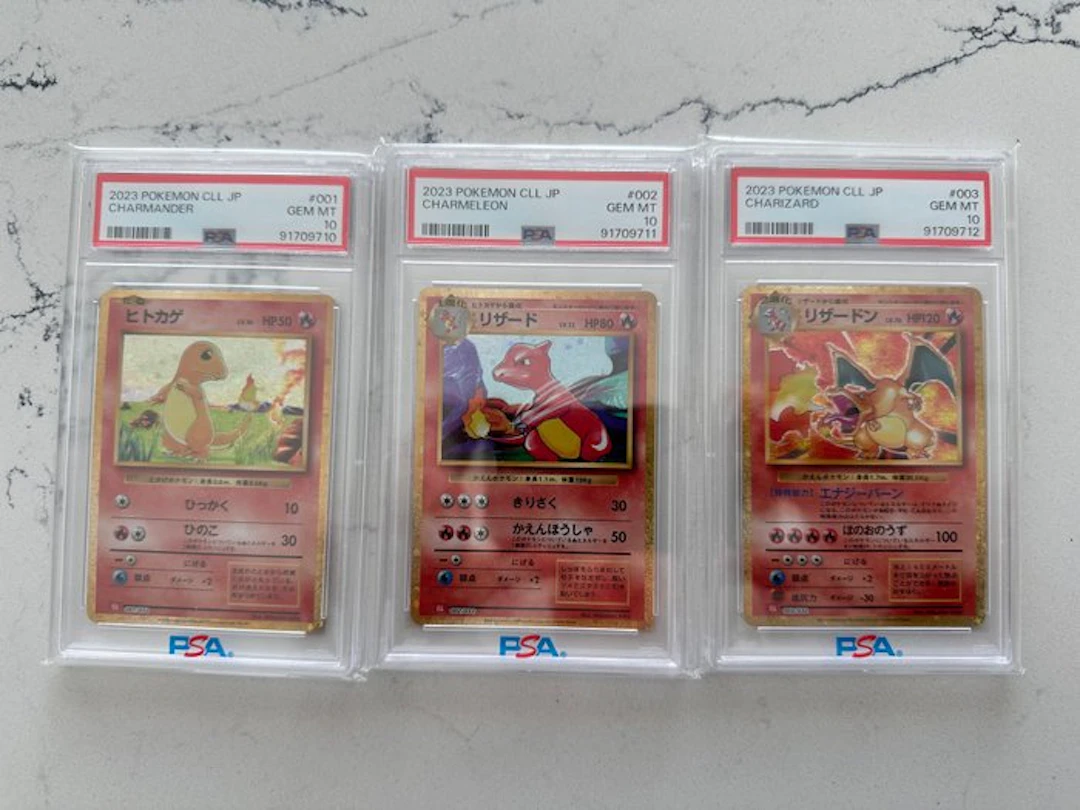 Pokémon - 3 Graded card - Charmander, Charmeleon, Charizard Foil - PSA 10 - EX