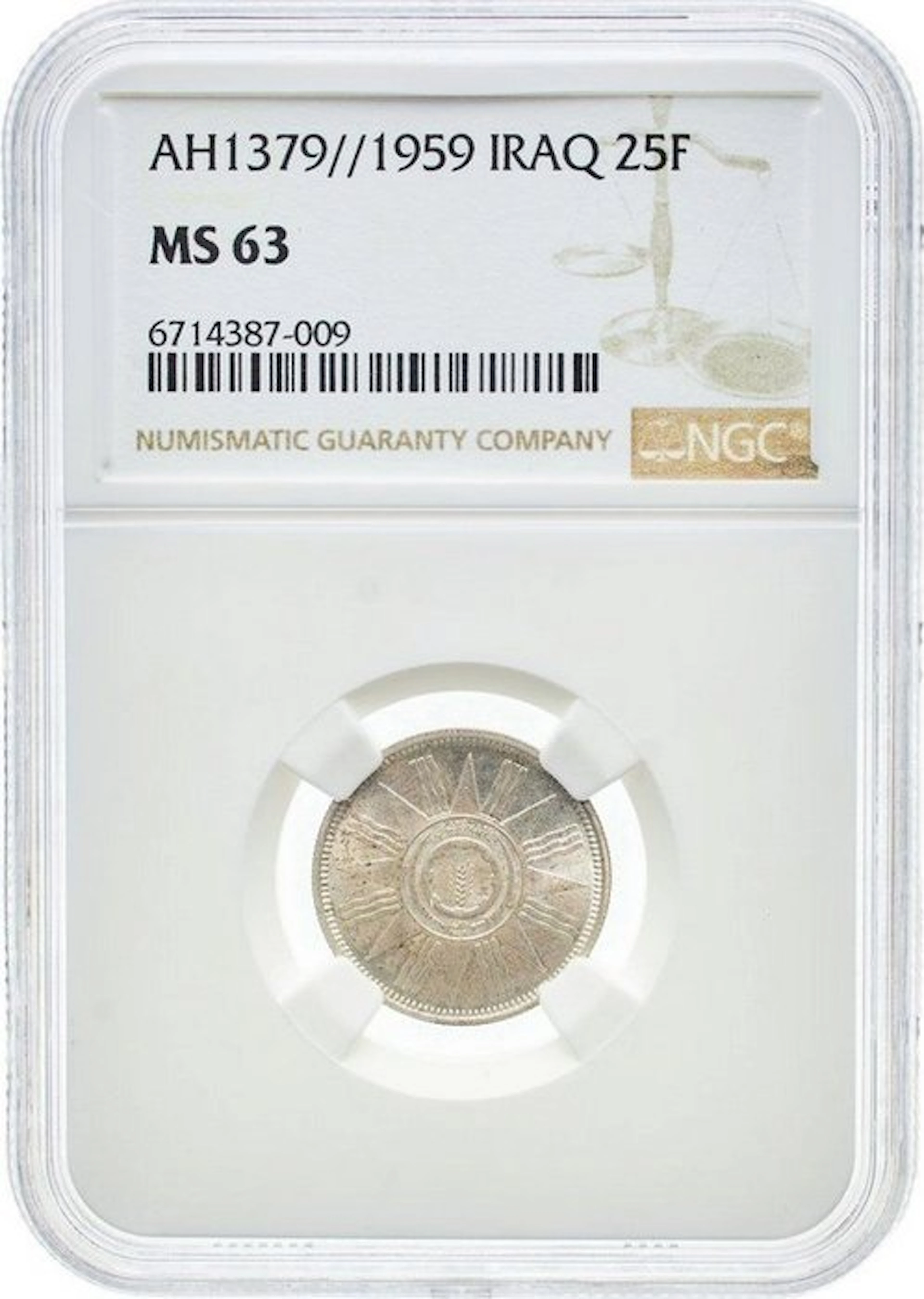 Iraq. 25 Fils 1959 - NGC MS63