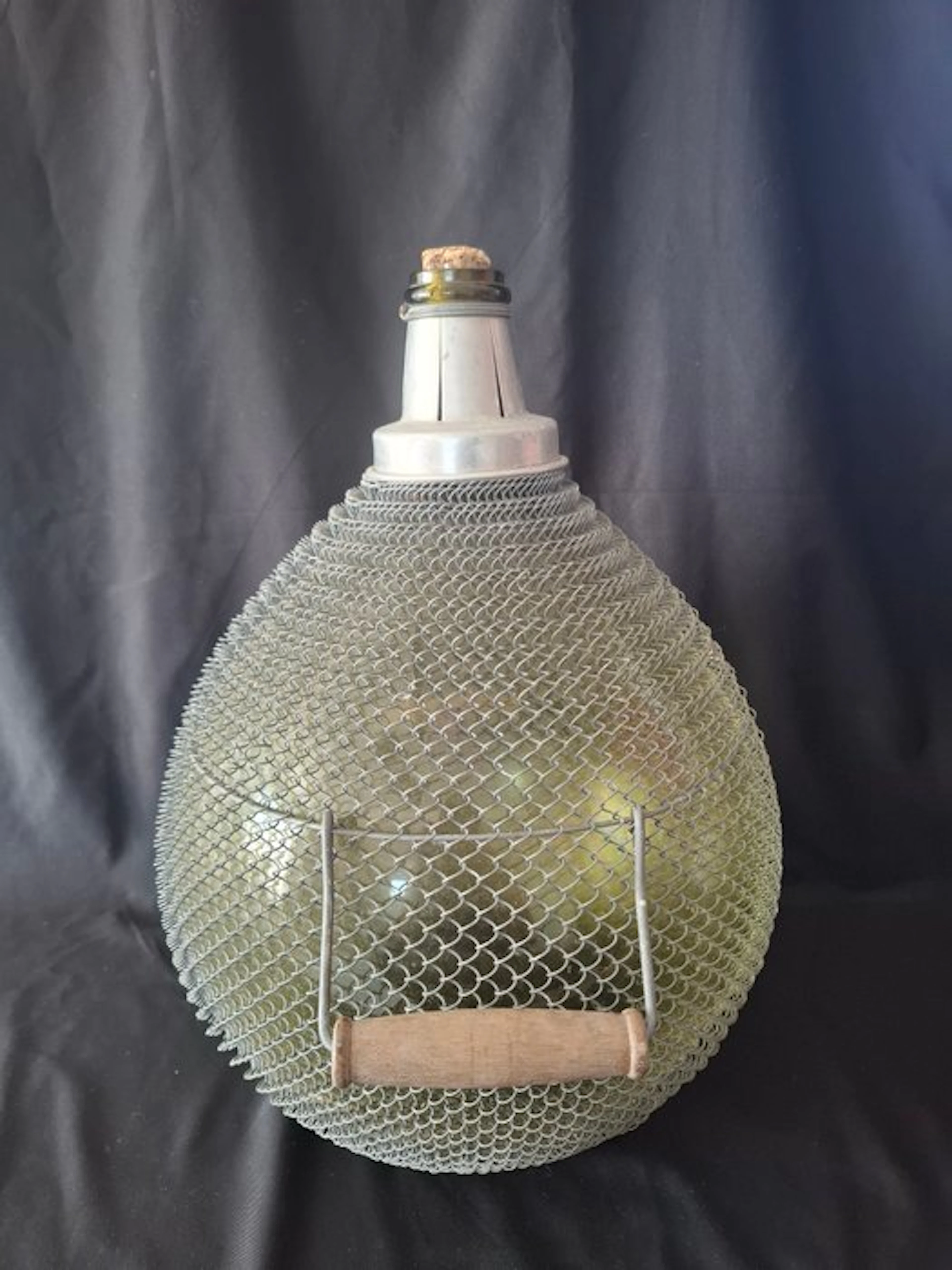 Jar - Glass, Metal, Wood, Liège - wire-wrapped demijohn