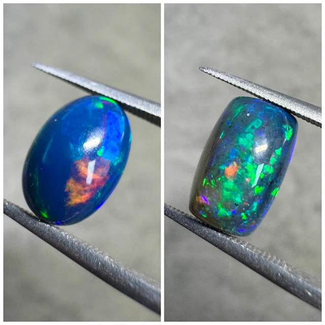Set of 2 natural Ethiopian black opals