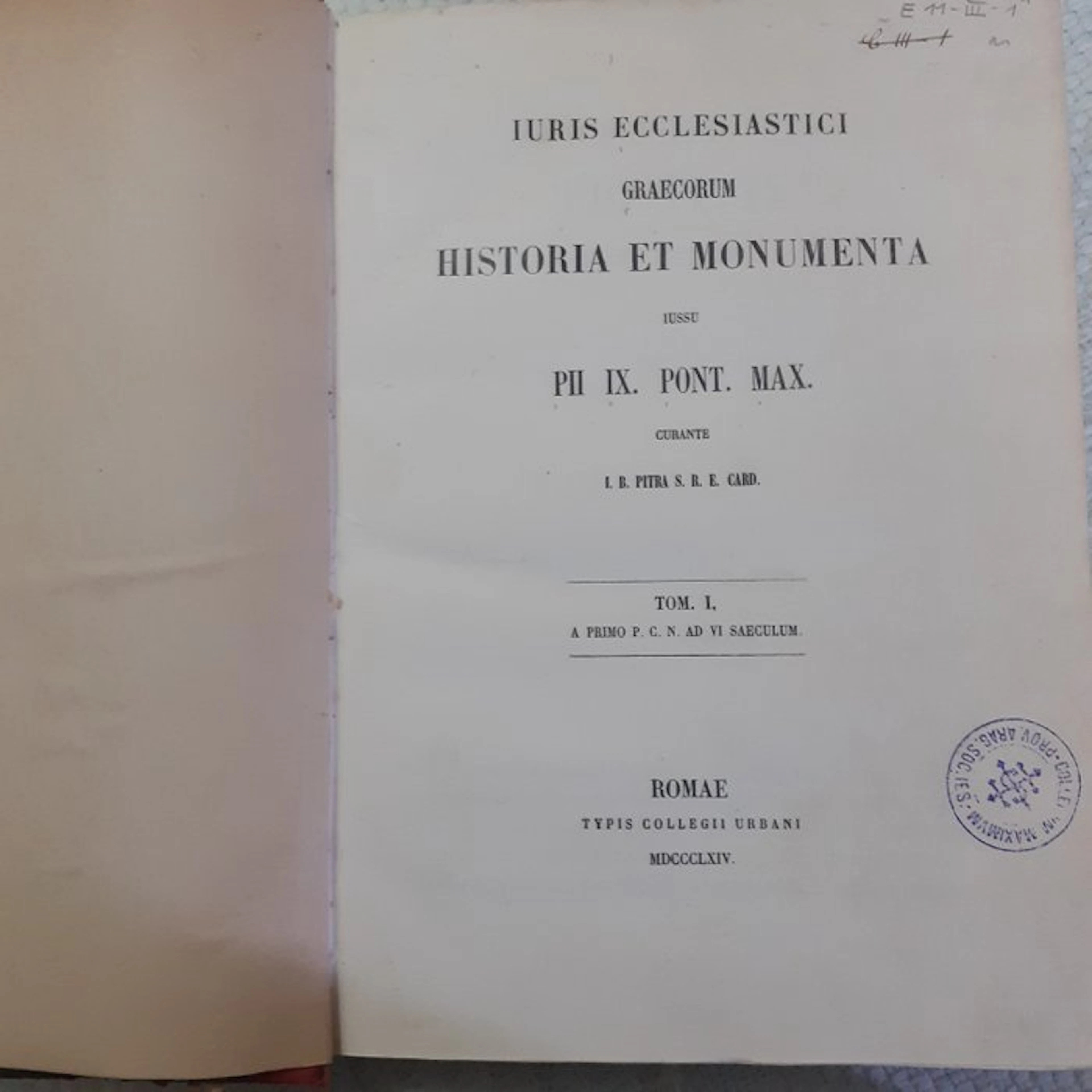 Jean Bapstiste Pitra - Iuris ecclesiastici graecorum...