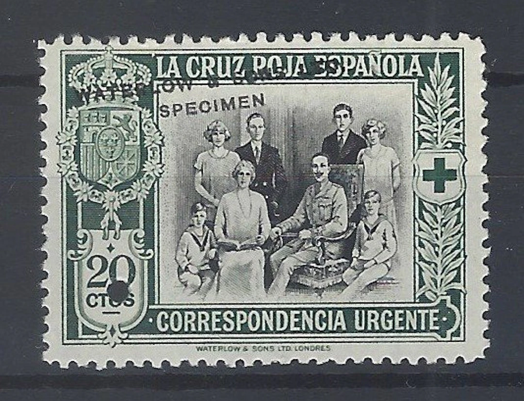 Spain 1927 - Rare 20 Cts. Red Cross color error. - Edifil Esp nº 362ecs