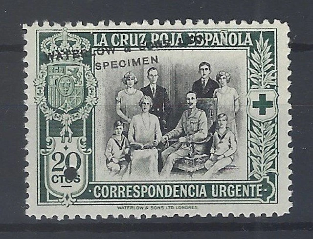 Spain 1927 - Rare 20 Cts. Red Cross color error. - Edifil Esp nº 362ecs