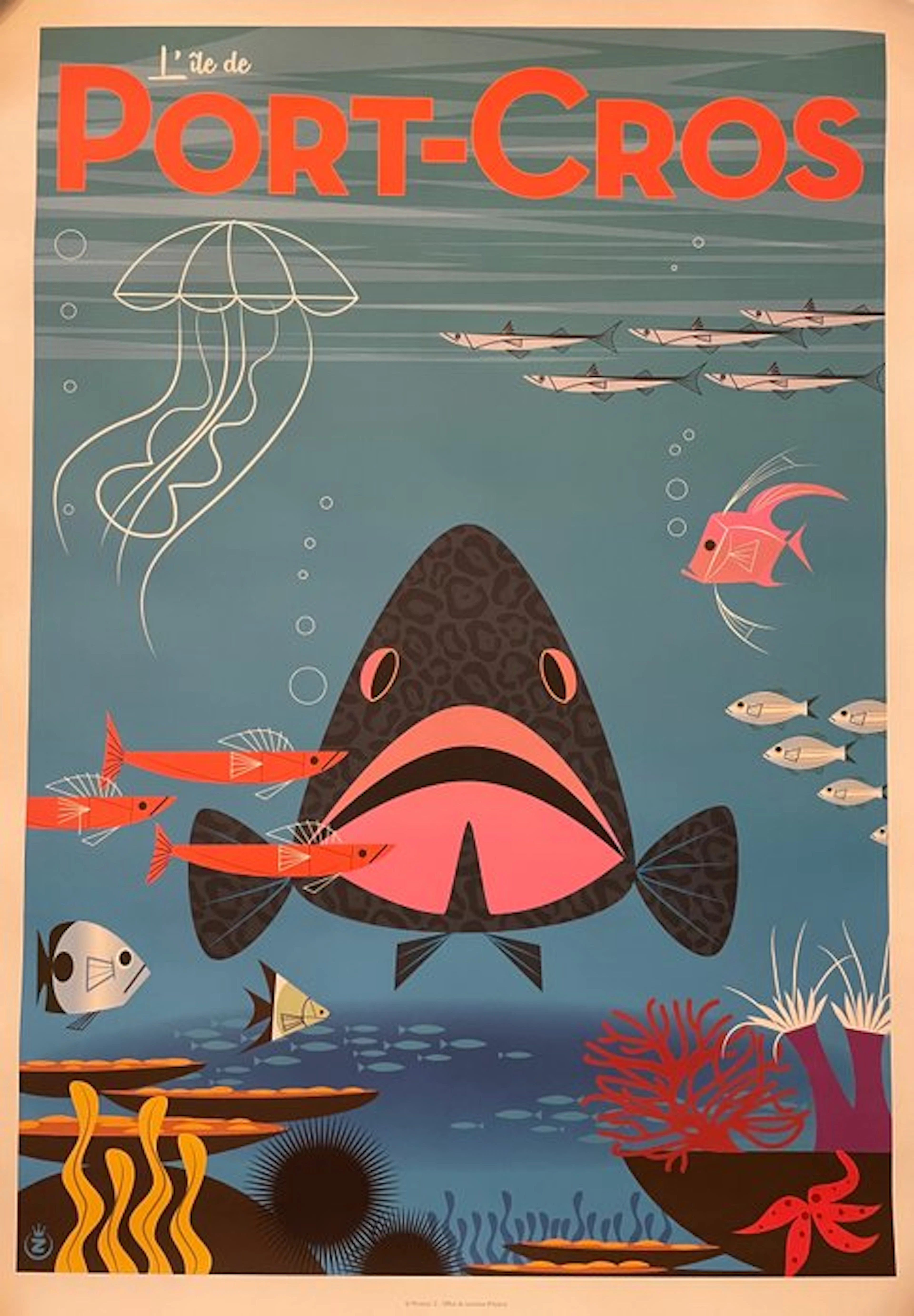 Monsieur Z - Affiche de Tourisme "Port Cros - Le Mérou"