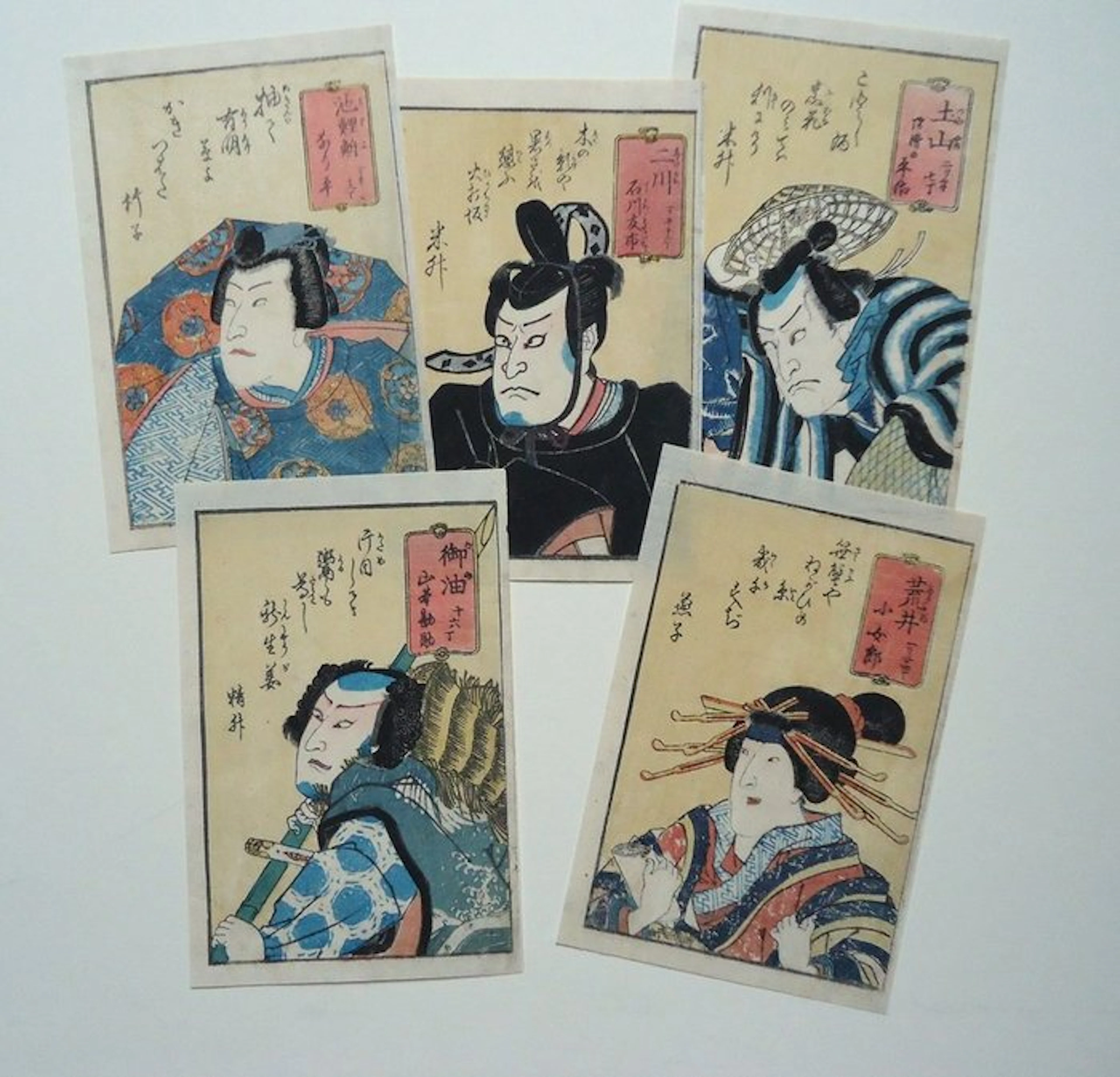 Five original woodblock prints depicting popular actors
