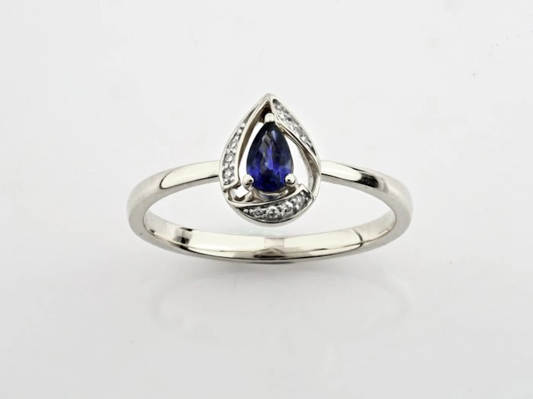 No reserve price - Ring - 14 kt. White gold - 0.30ct. tw. Sapphire - Diamond