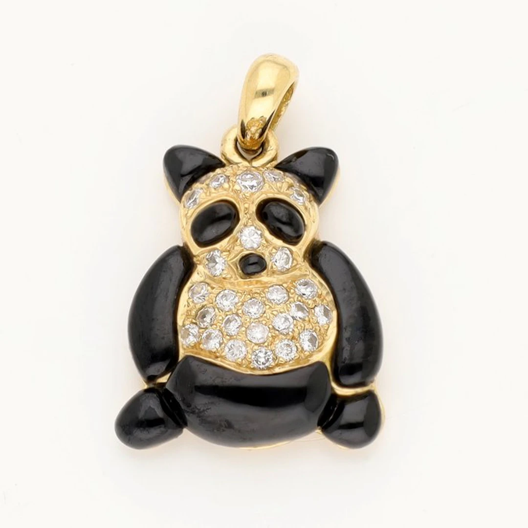 Pendant - 18 kt. Yellow gold Diamond (Natural) - Enamel