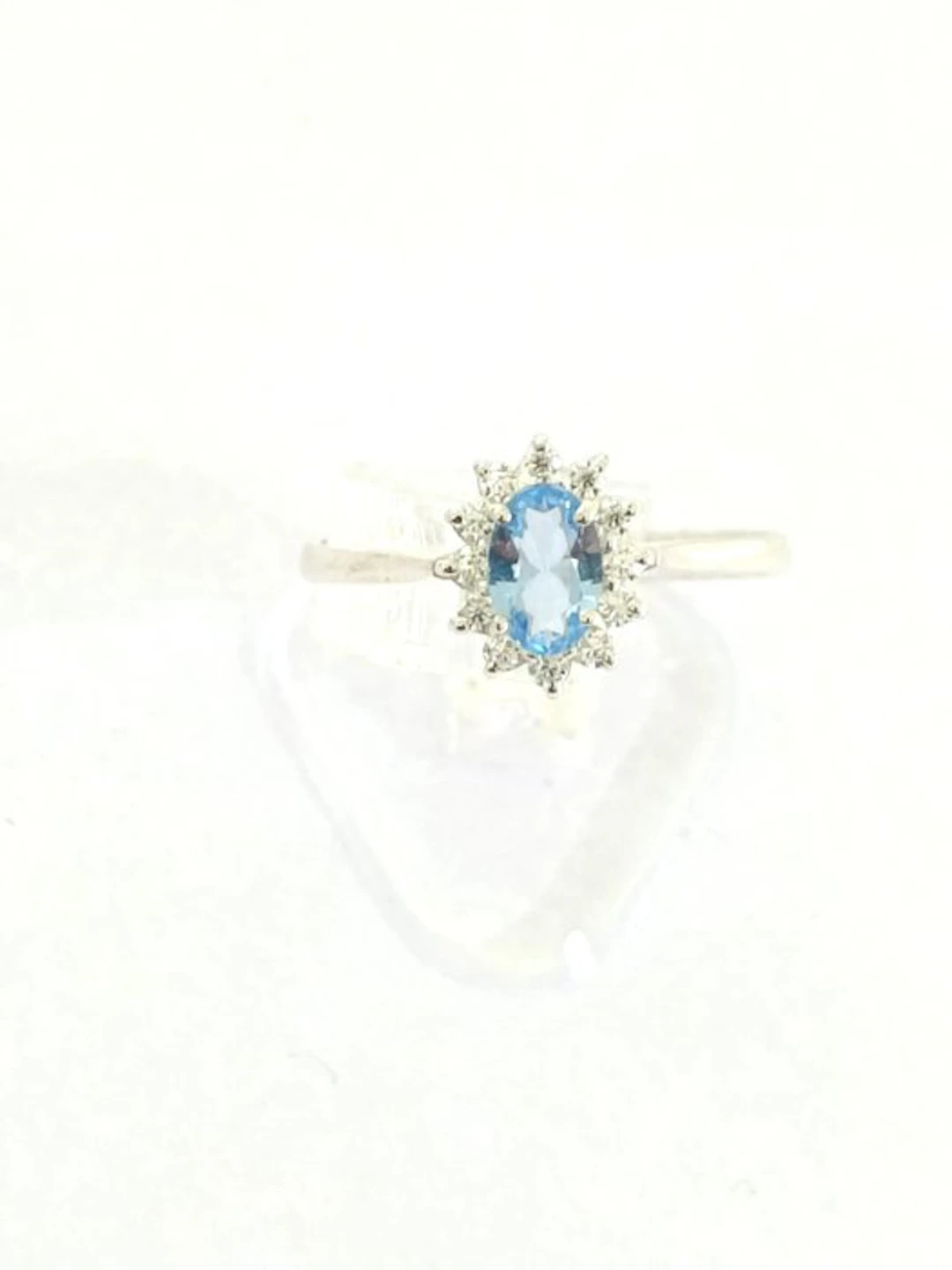 No reserve price - Ring Silver - Aquamarine and Diamond
