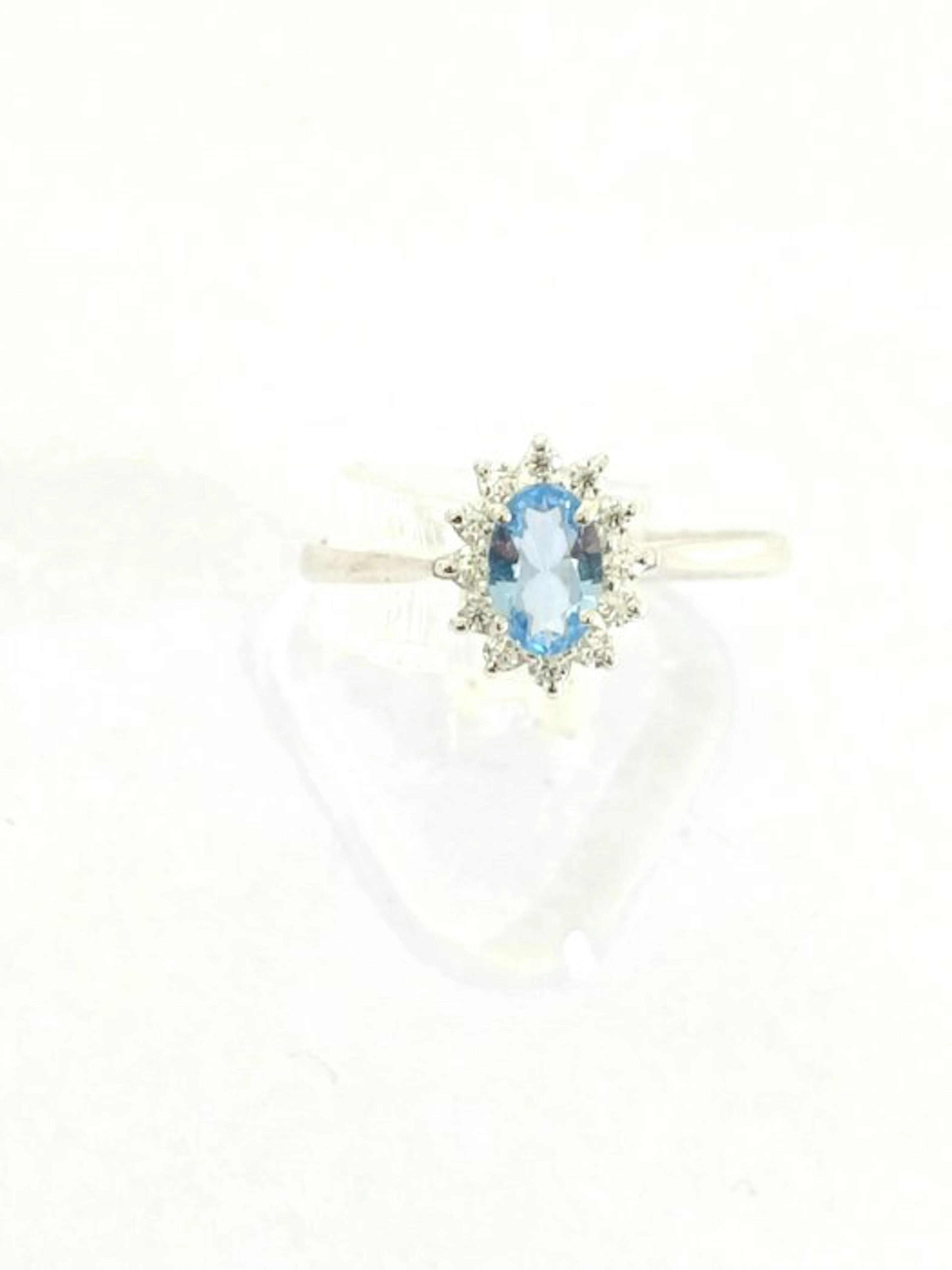 No reserve price - Ring Silver - Aquamarine and Diamond
