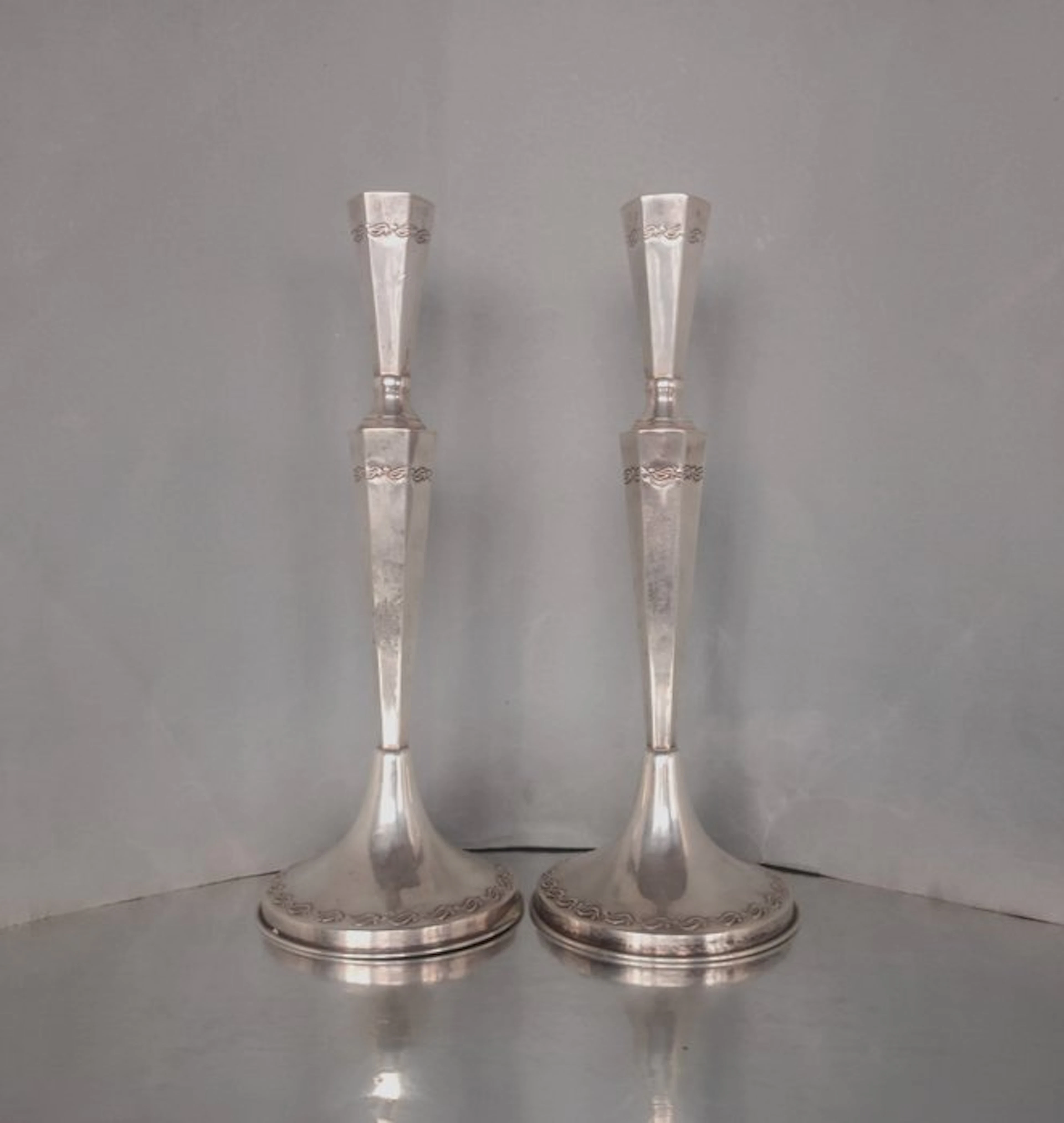 Pair of Art Deco - Candleholder - .925 silver