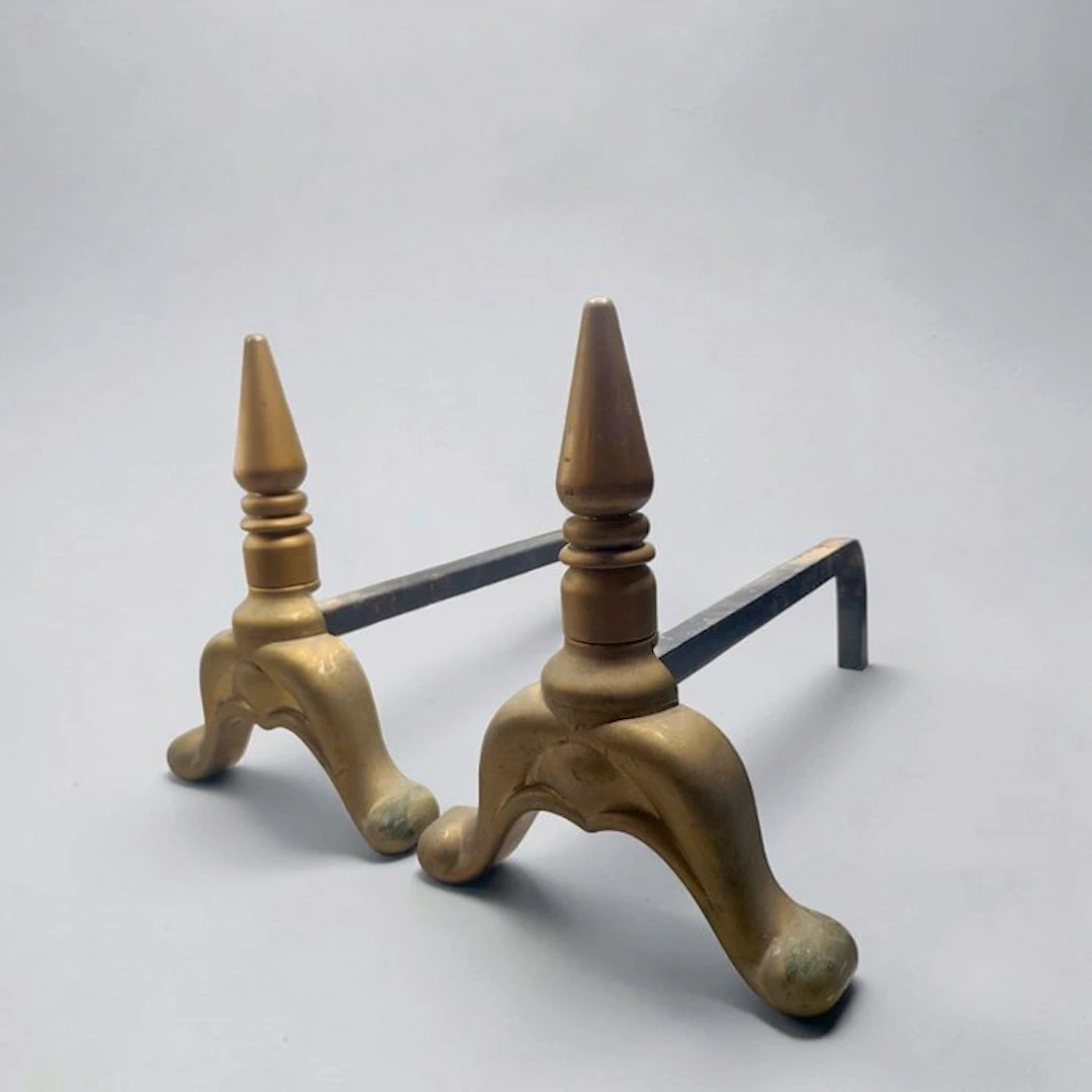 French Antique - Andiron - Iron, Brass