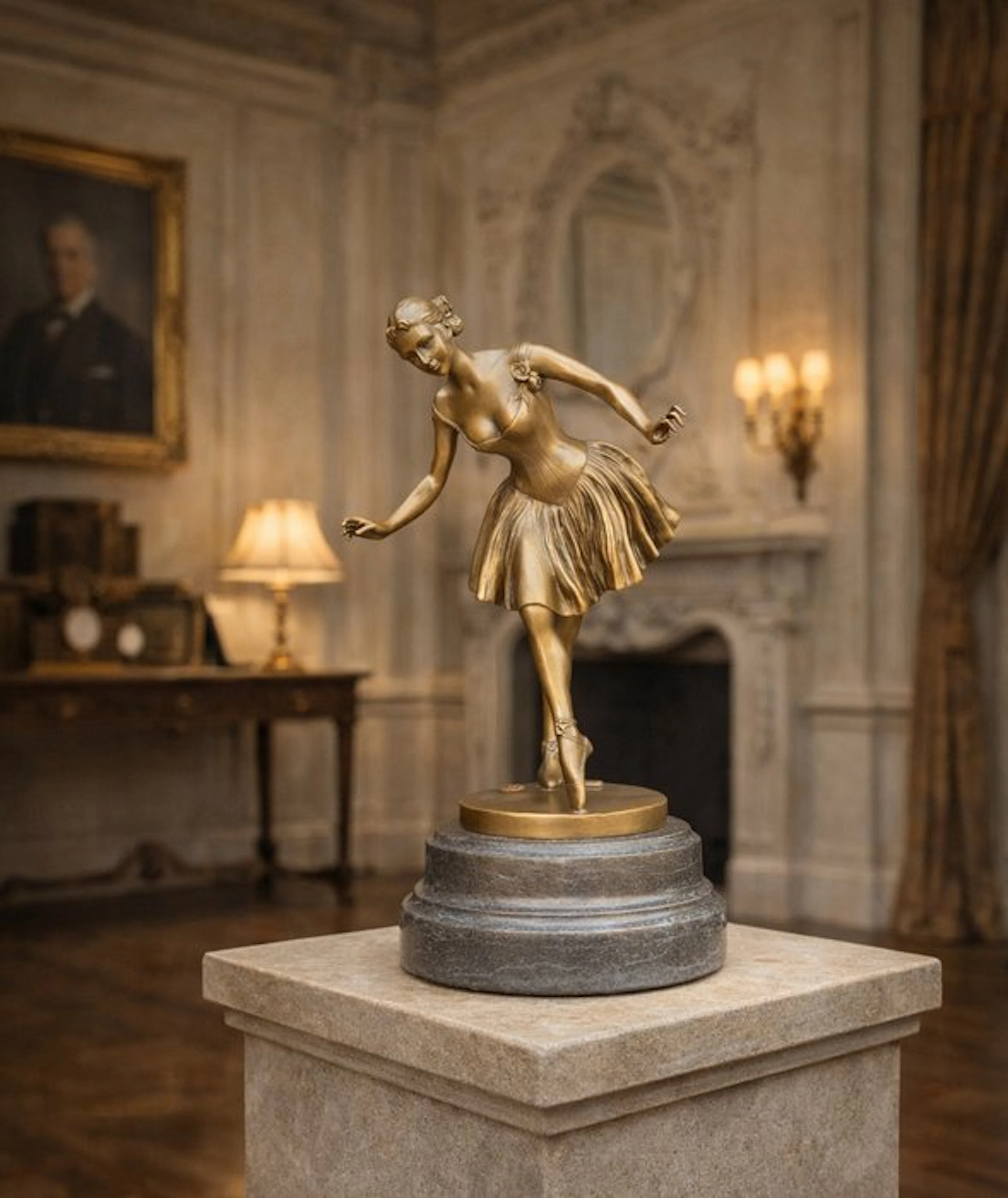Statue, Large Bronze Lady in Dress - 38 cm - Bronze, Marble - 2026