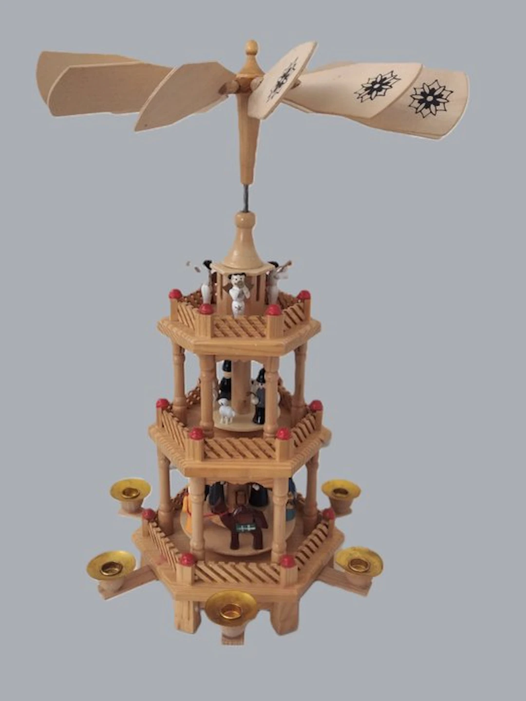 Christmas figurine - Rotating Christmas pyramid, 3-tier - 43 cm - Top - Wood