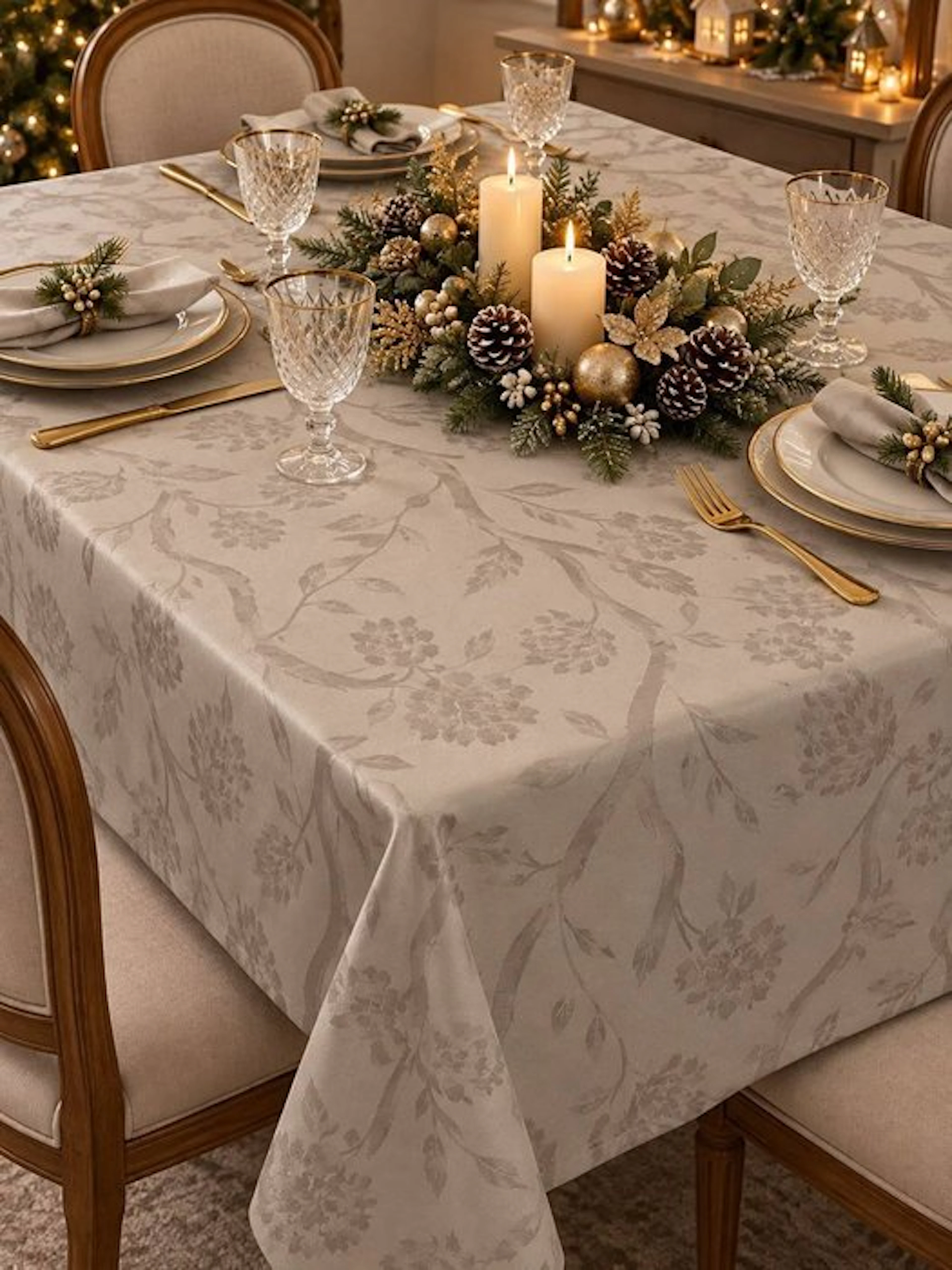 Tablecloth for the table with floral ramage detail...