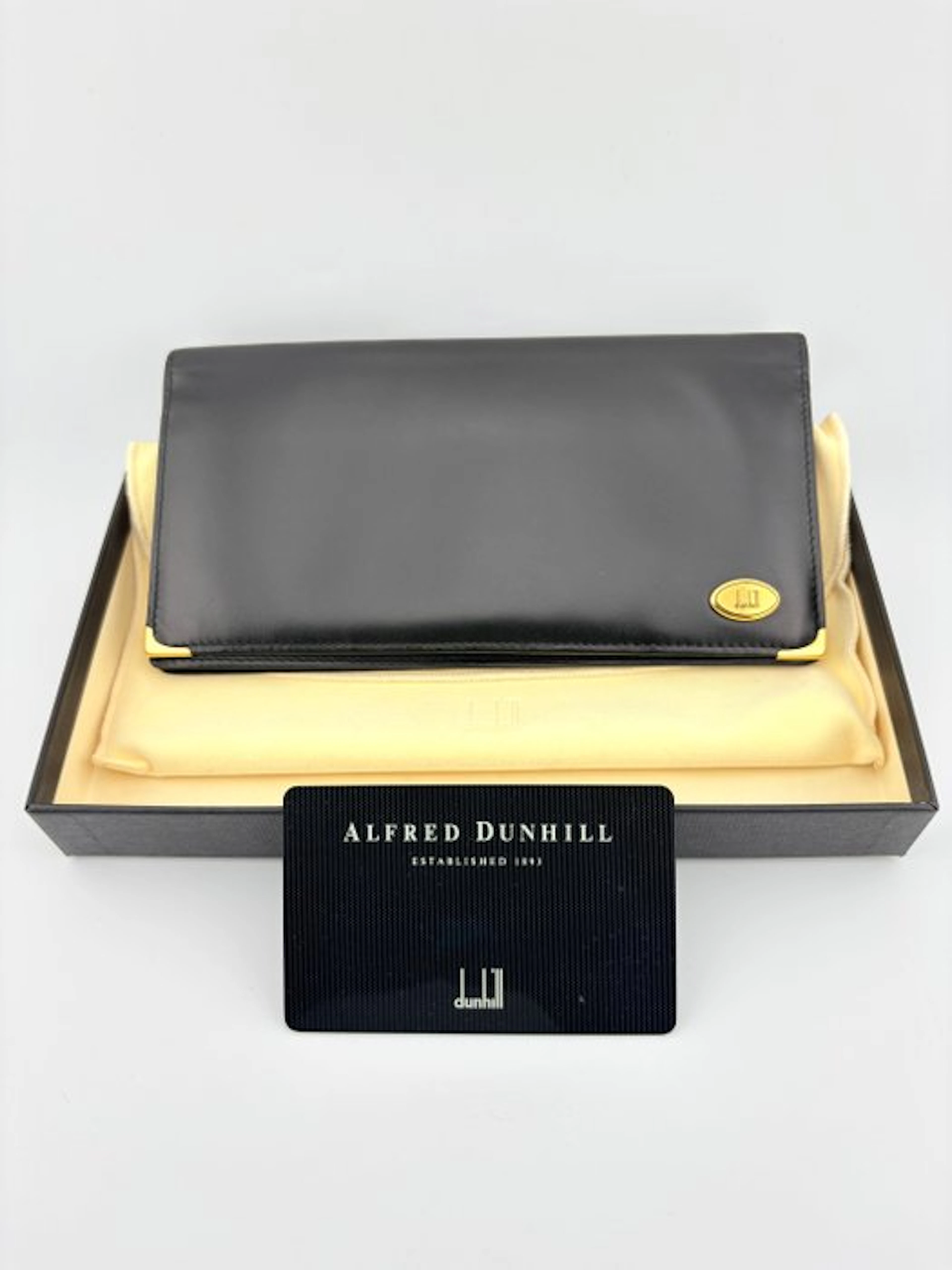 Alfred Dunhill - Black Leather Long Wallet with Gold...