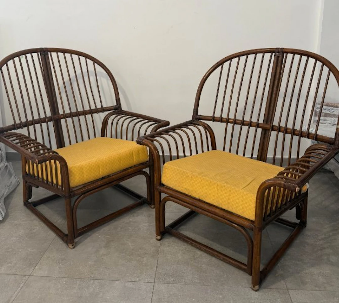 Armchair - Bamboo - Pair of bamboo armchairs from the 1970s.