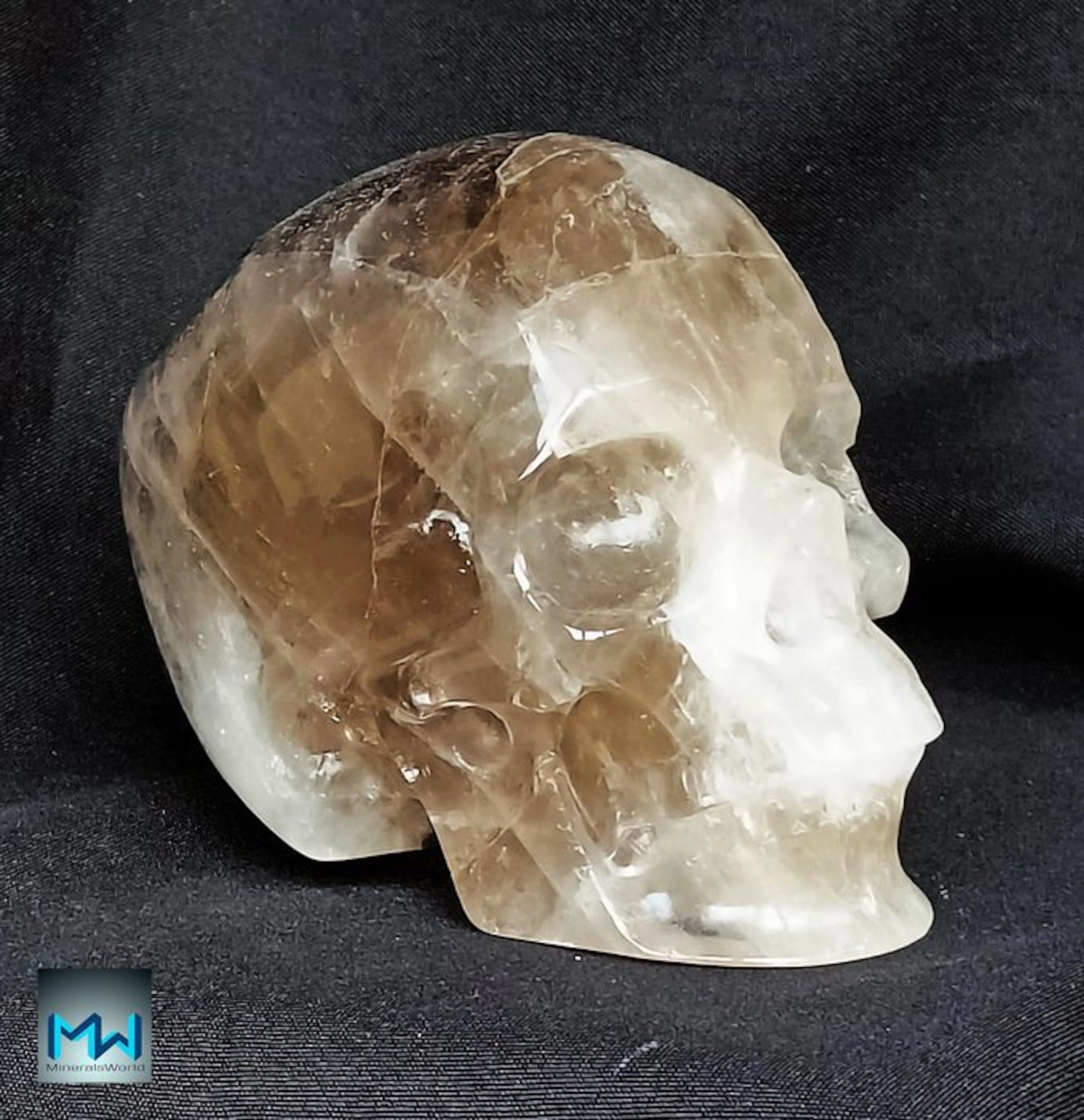 Hand-carved Skull Sculpture in Smoky Quartz Crystal...